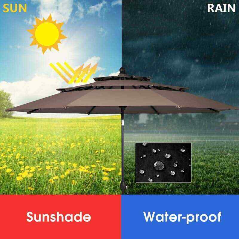 10ft 3 Tier Auto-tilt Patio Market Umbrella with Double Vented