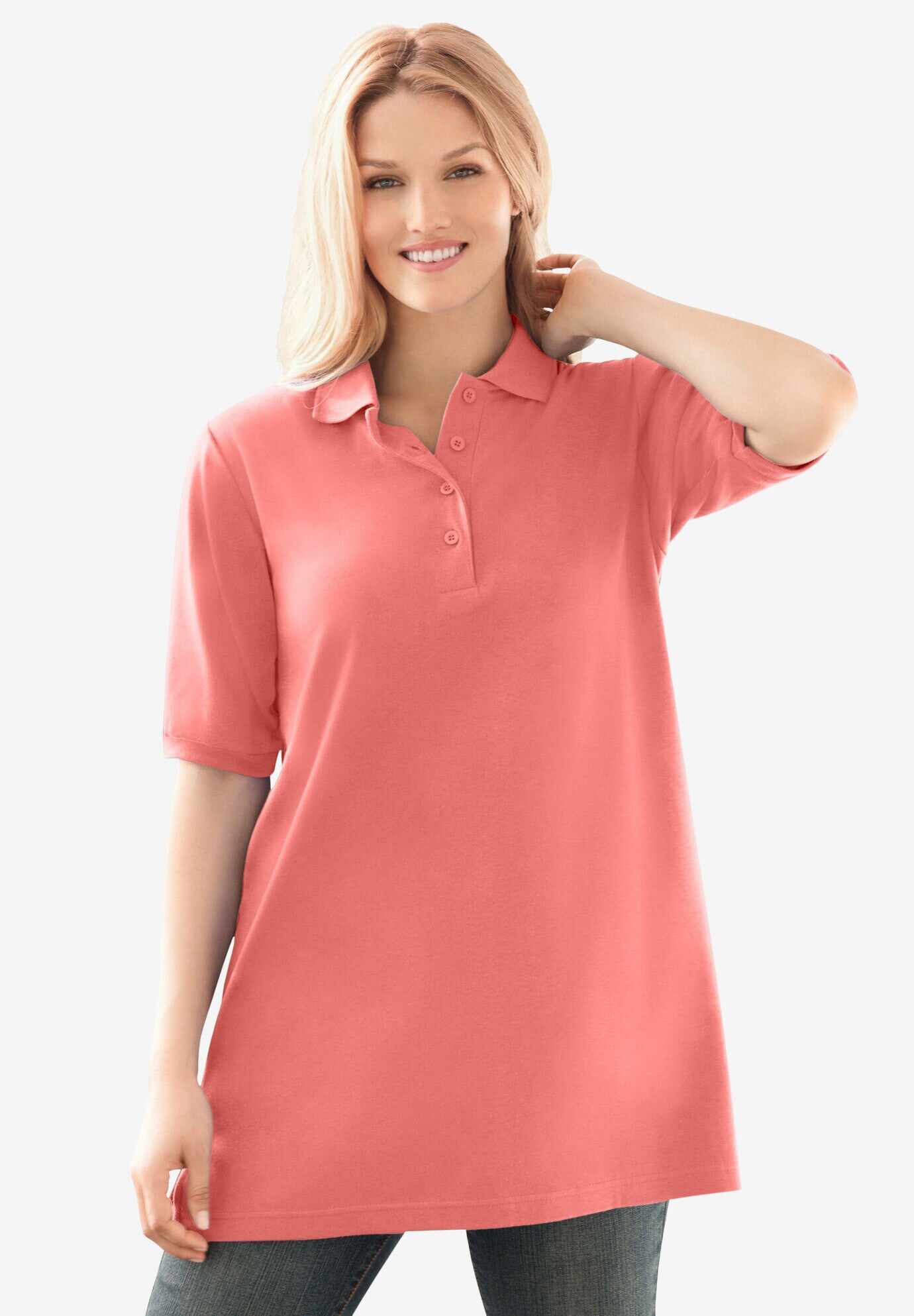 Elbow-Sleeve Polo Tunic