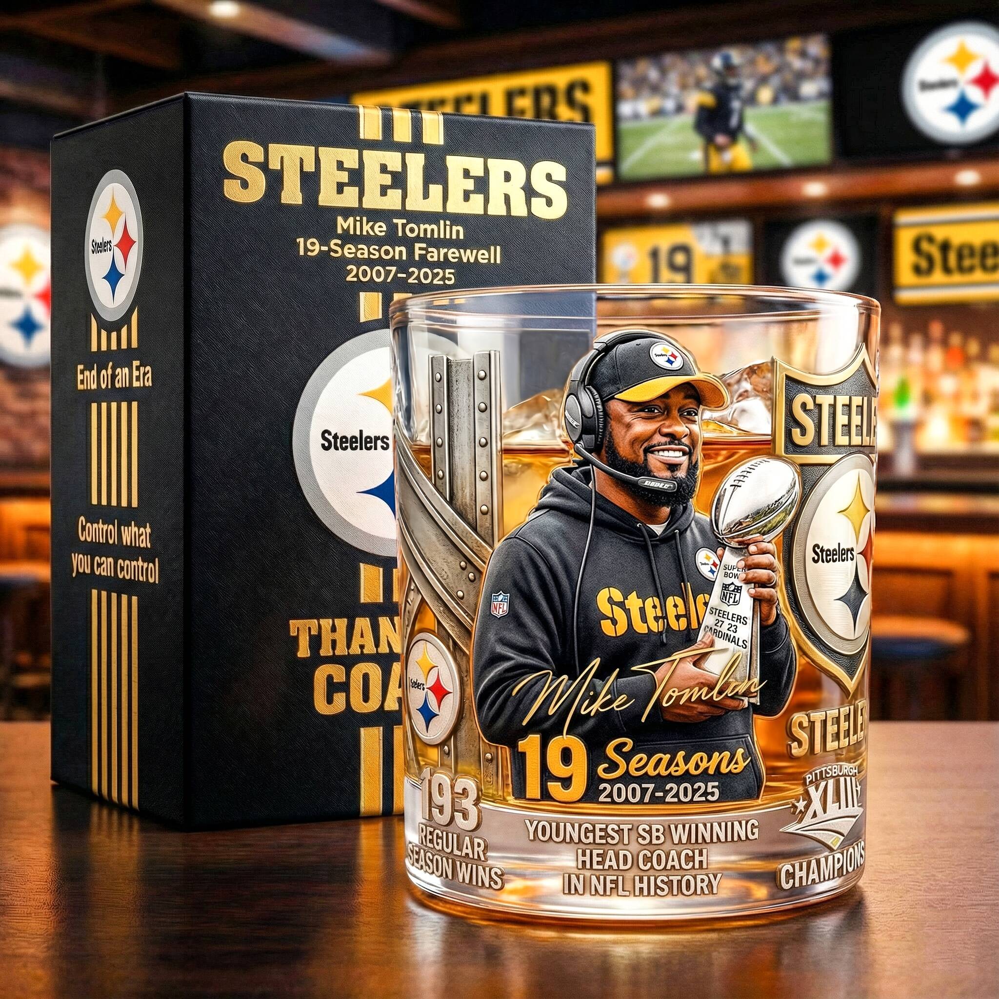 Steelers Mike Tomlin 19-Season Farewell Commemorative Whiskey Glass