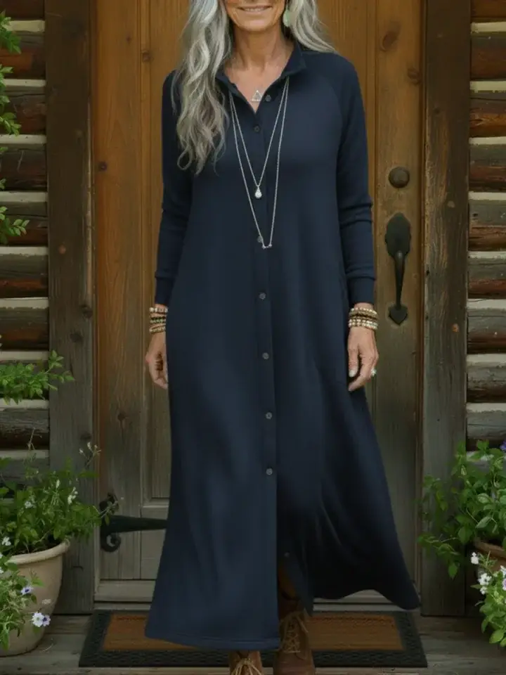 🔥Summer Arrivals🌟Casual And Cozy Button-up Sweatshirt Dress