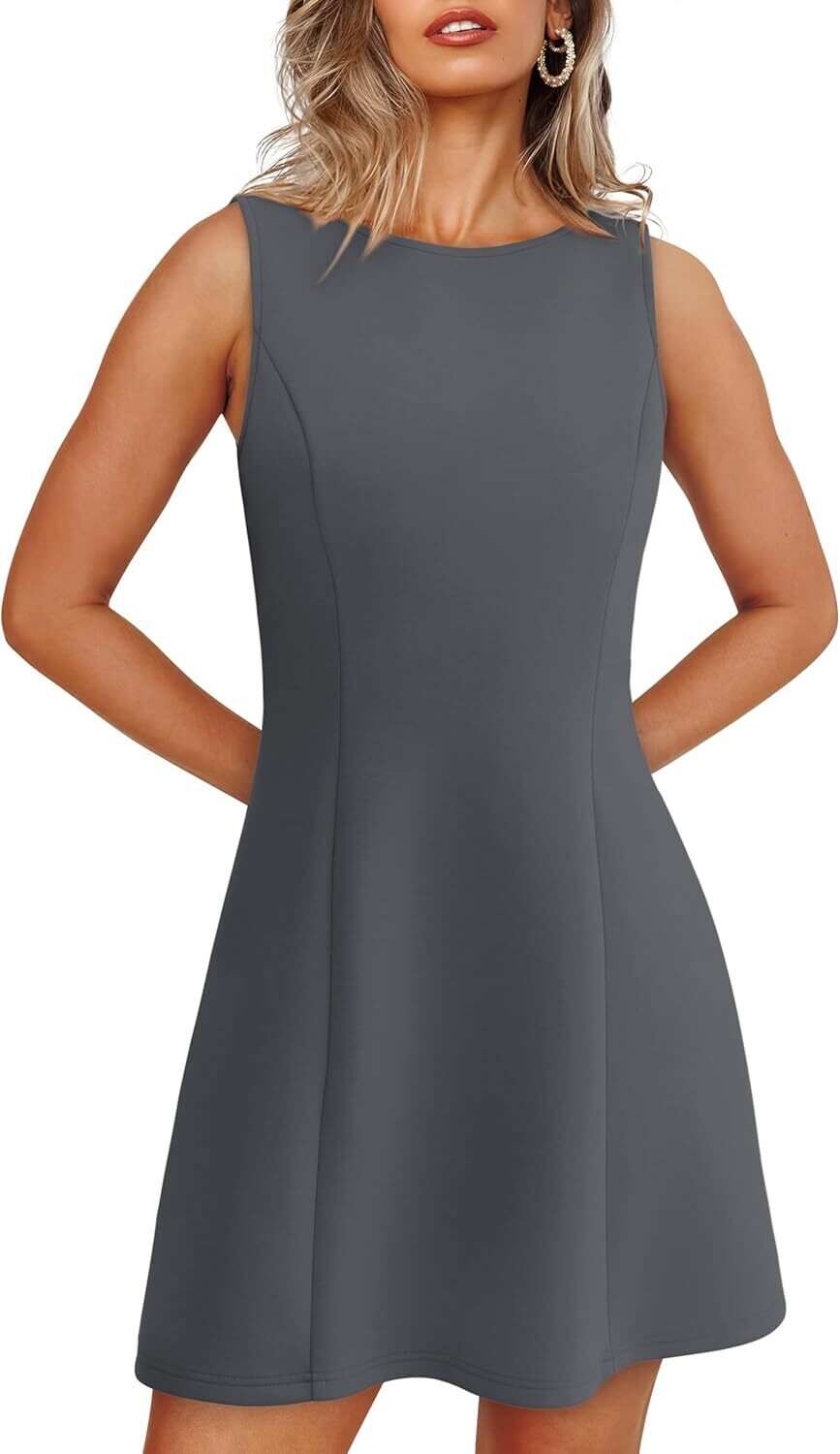 🌸Women's Summer A-Line Sleeveless Boat Neck Mini Dress Club Party Little Short Dresses