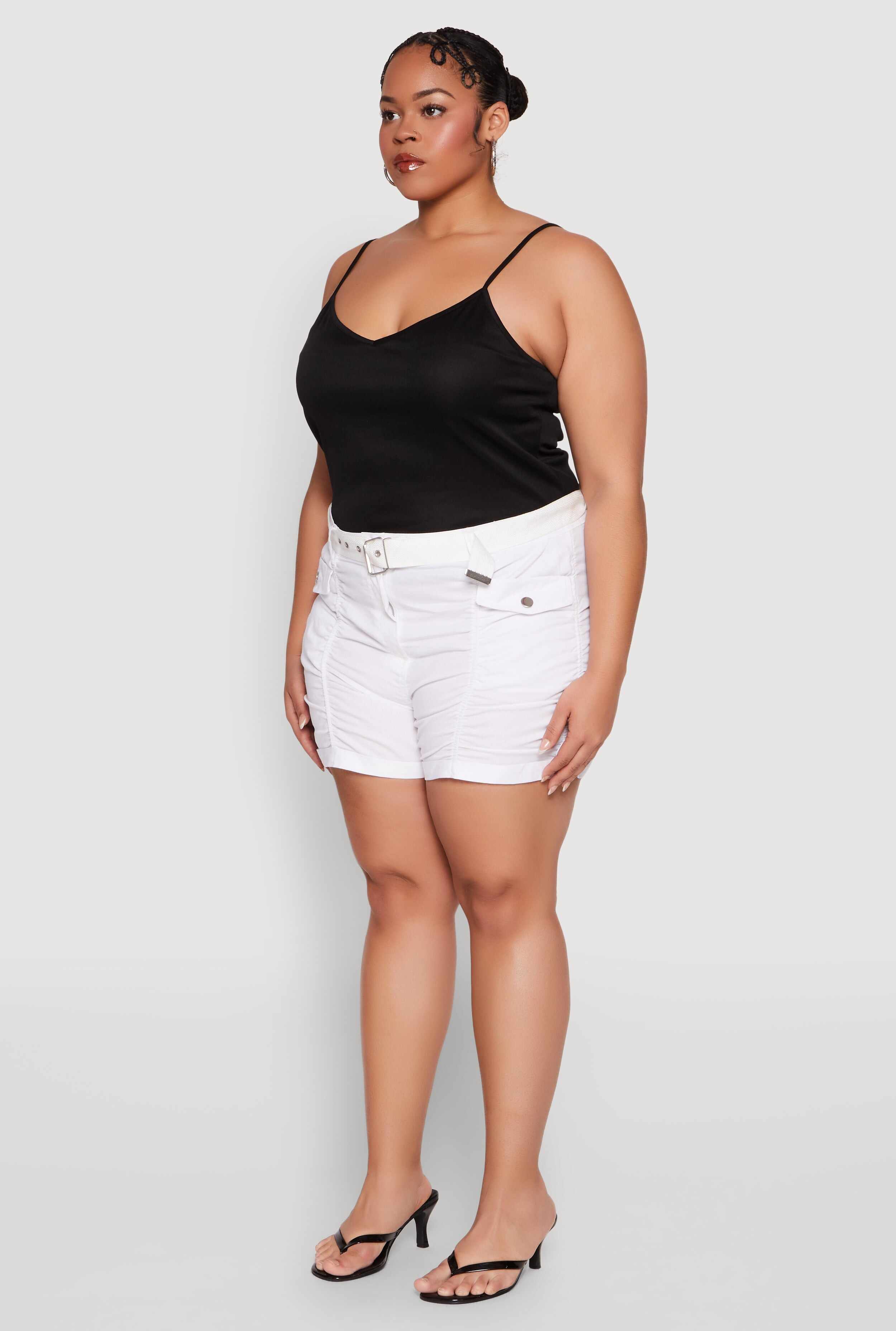 Plus Size Ruched Belted Shorts