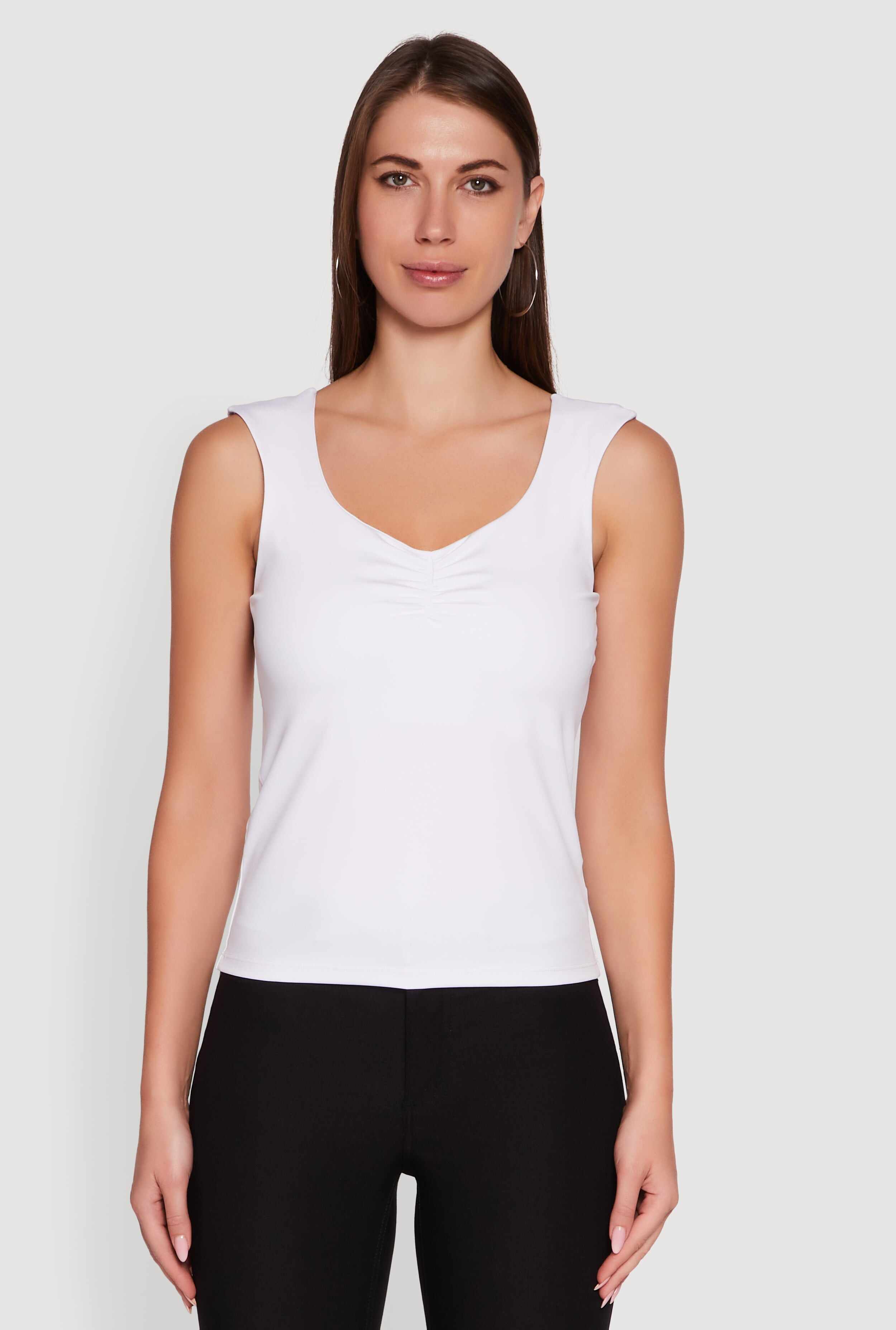 Ruched V Neck Tank Top with Shelf Bra