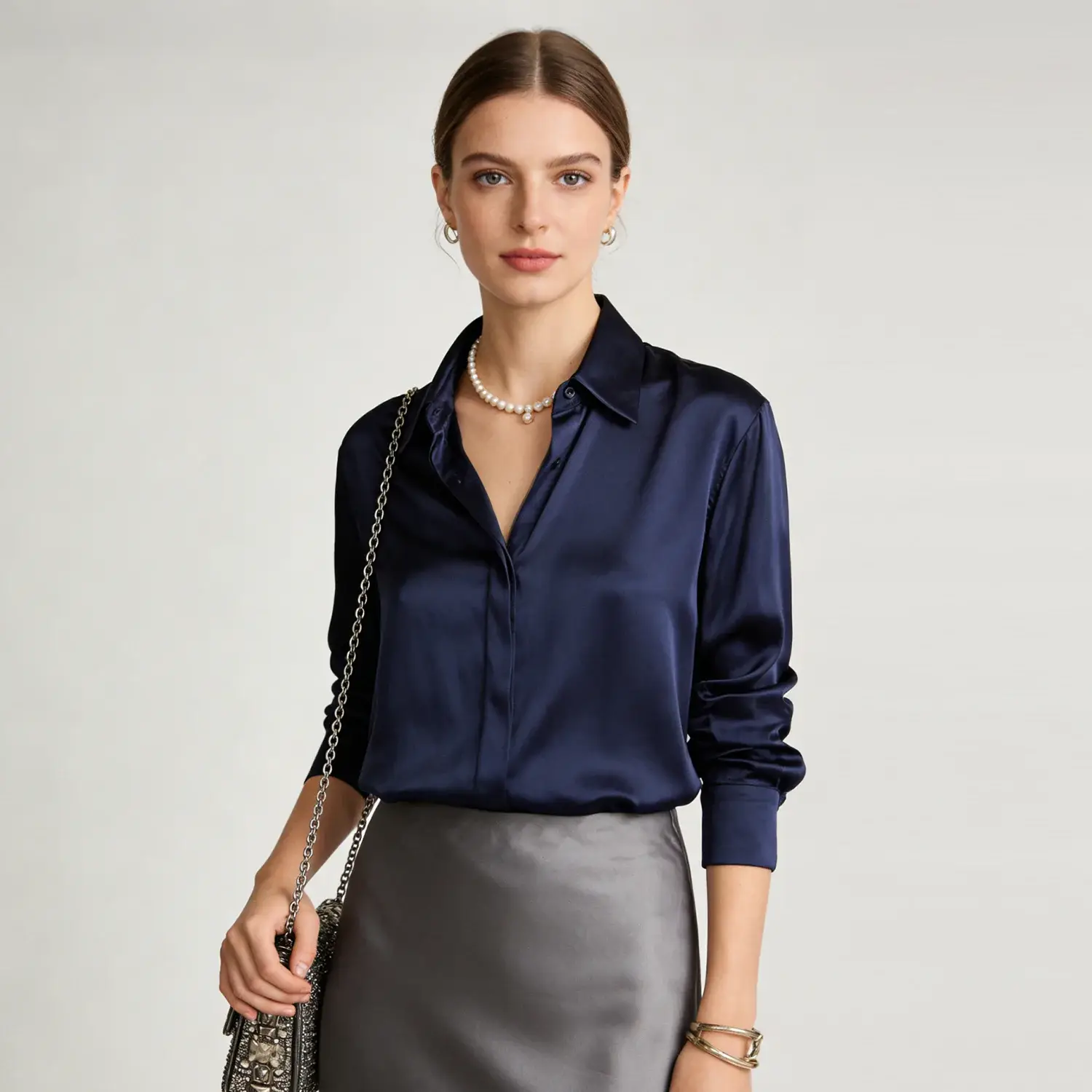 Women's Washable Stretch Silk Square Neck Blouse