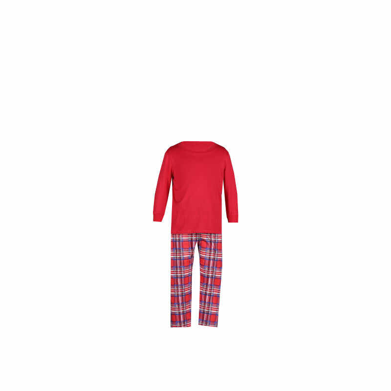 Christmas Long Sleeve Pure Red Top and Long Plaid Pants Family Matching Pajamas-2