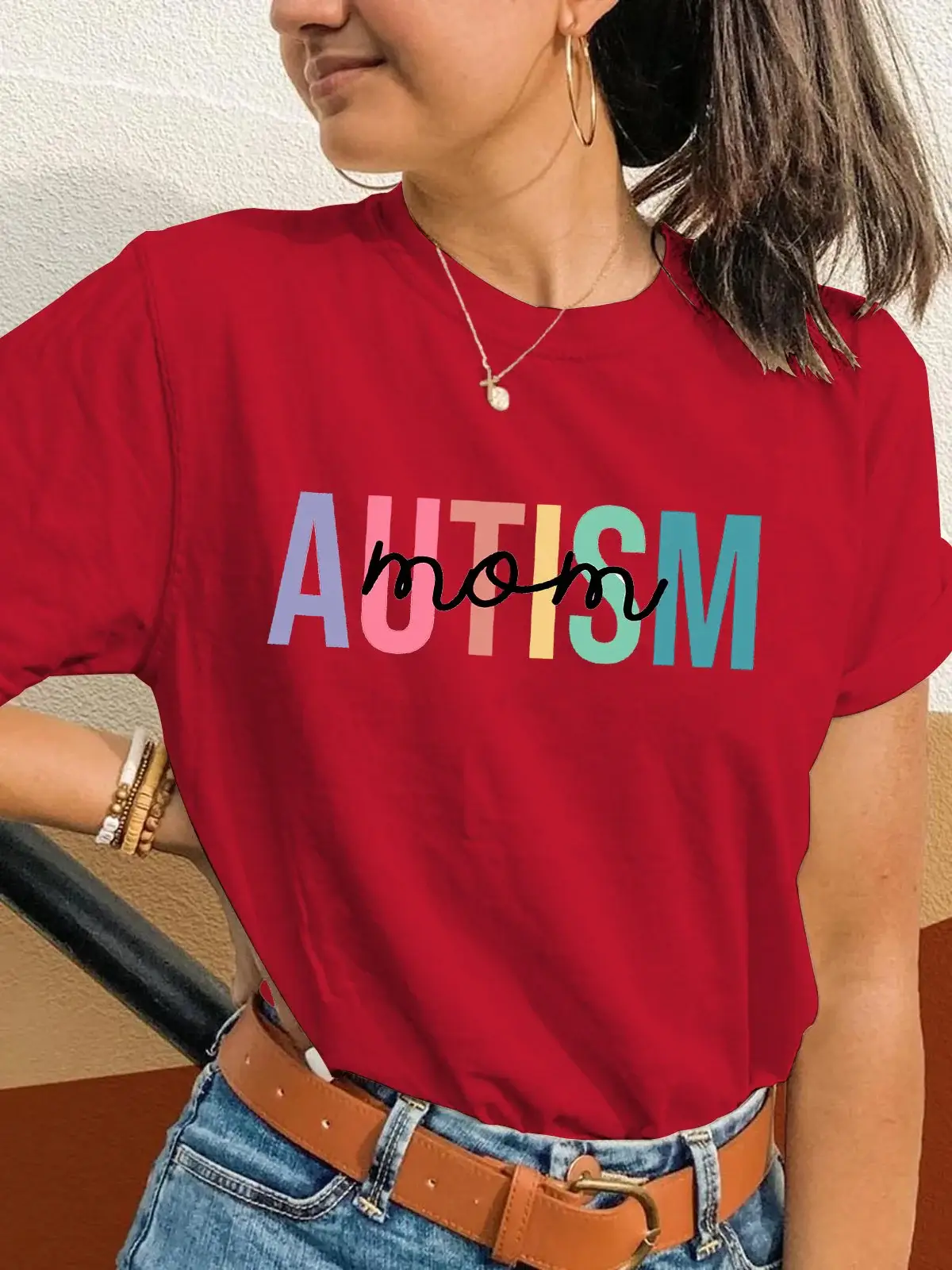Autism MOM Printing T-shirt