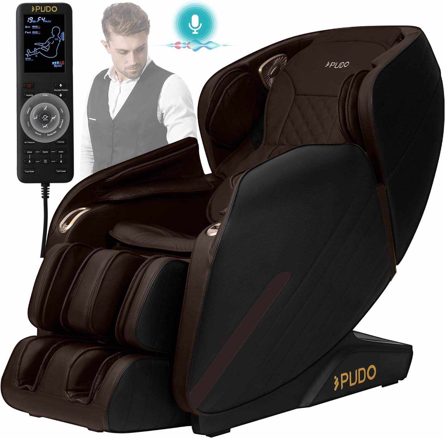PUDO 2023 4D Massage Chair Full Body | Zero Gravity Shiatsu Massage Chairs Recliner with AI Voice with Heated SL Track Bluetooth Speaker Airbag Yoga Stretch, Foot Roller Auto Legrest (Beige)