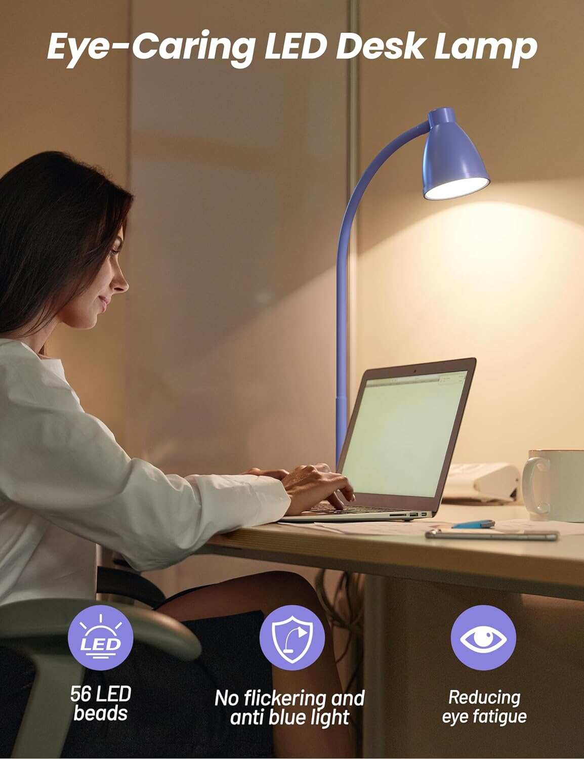 BOHON LED Desk Lamp with USB Charging Port 3 Color Modes Dimmable Reading Light Intelligent Induction Auto Dimming Task Lamp Flexible Gooseneck Table Lamp for Bedside Office, AC Adapter Include