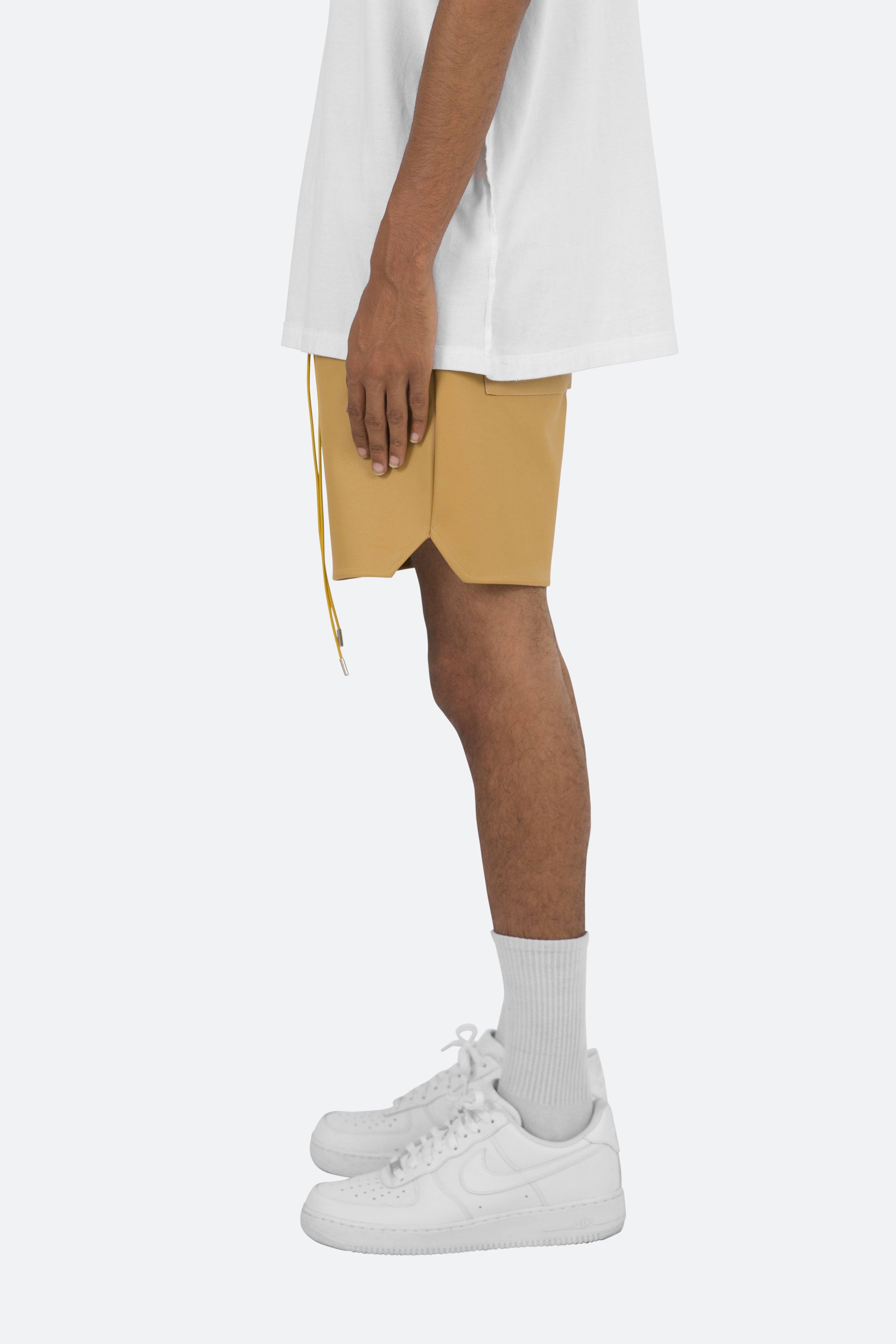 Leather Basketball Shorts - Mustard