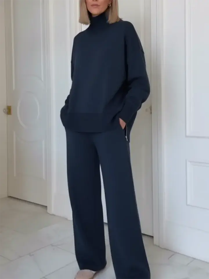 🔥Summer Arrivals🌟Casual Travel Stand Collar Side Zipper Top Straight Pants Two-Piece Set