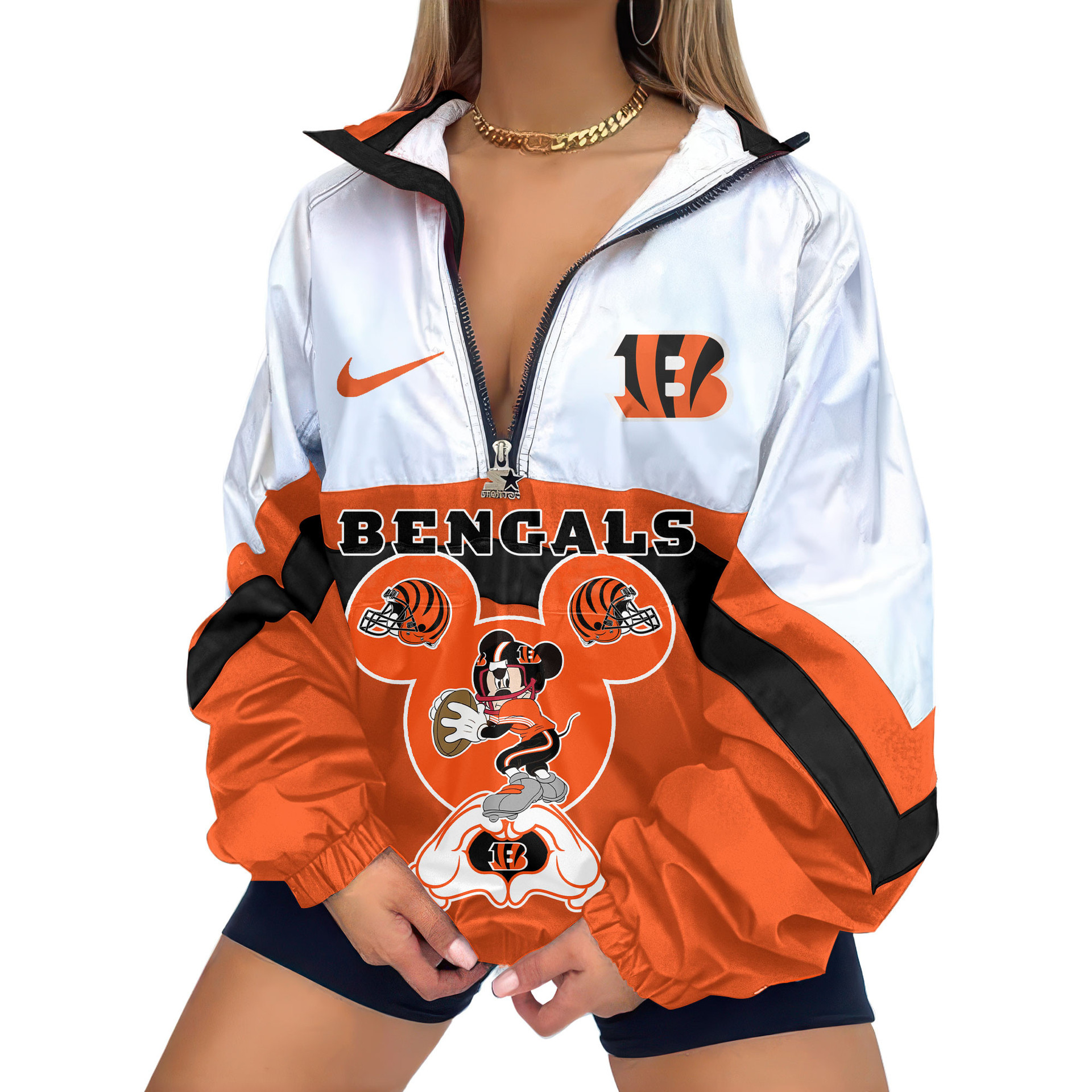Cincinnati Bengals | Premium NFL Mockey Mouse Vneck Zipper Jacket TD