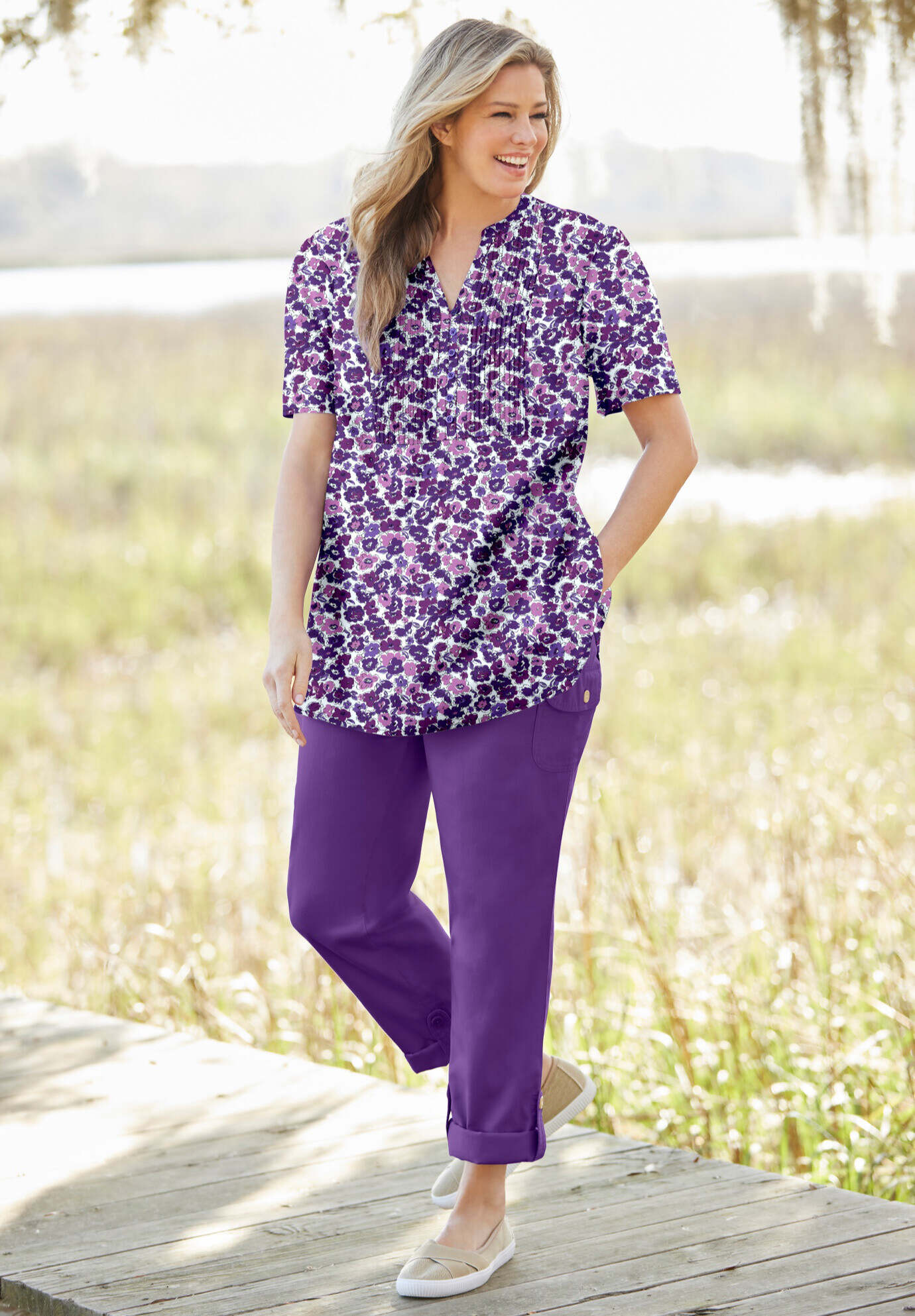 Pintucked Half-Button Tunic