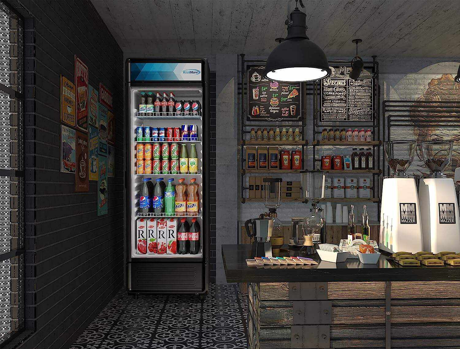 KoolMore Commercial One Glass Door Display Upright Beverage Refrigerator Cooler Merchandiser - 12 Cu. Ft [Black] (MDR-1GD-12C)