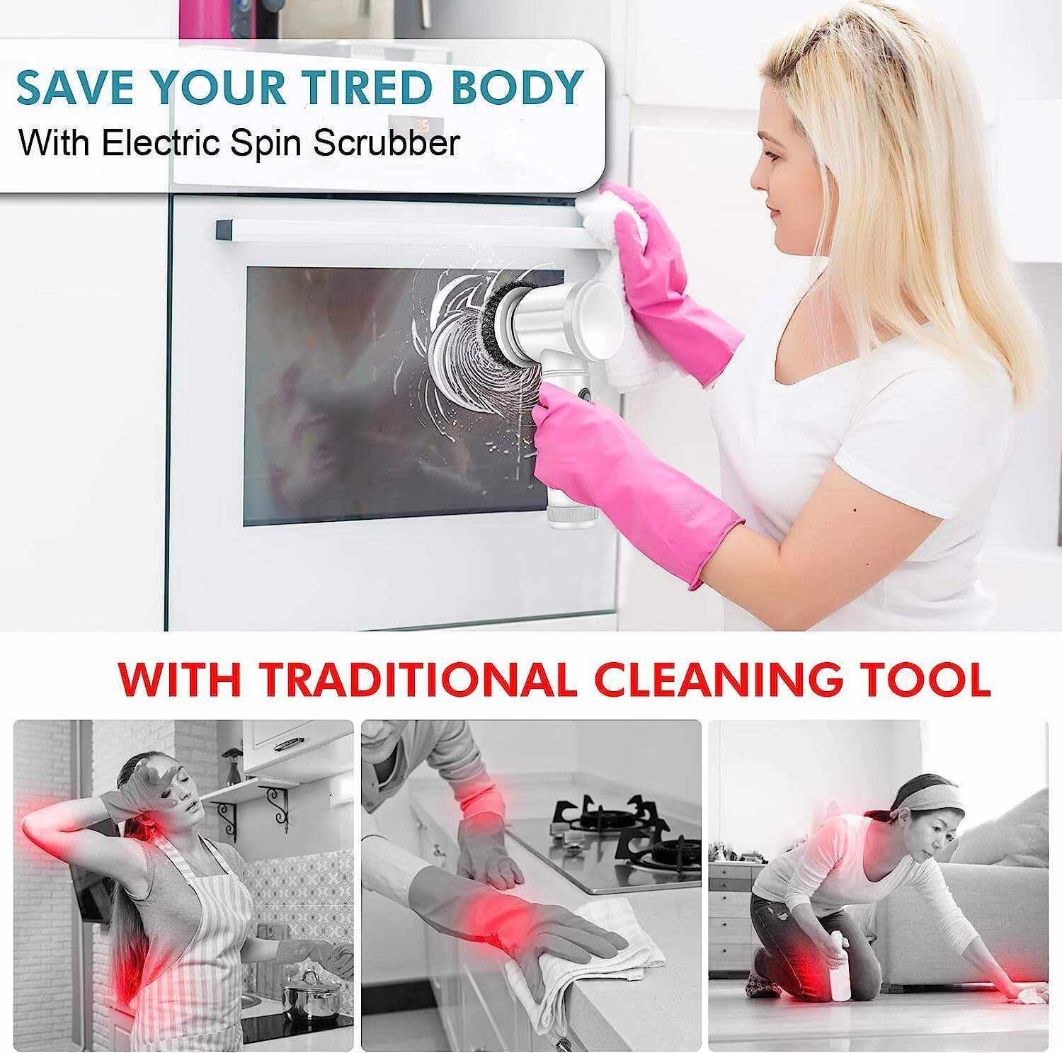 Electric Spin Scrubber Electric Cleaning Brush Cordless Power Scrubber with 5 Replaceable Brush Heads Handheld Power Shower Scrubber for Bathtub, Floor, Wall, Tile, Toilet, Window, Sink
