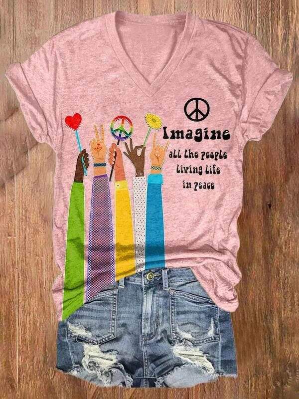 Imagine All The People Living Life In Peace Art Casual T-shirt