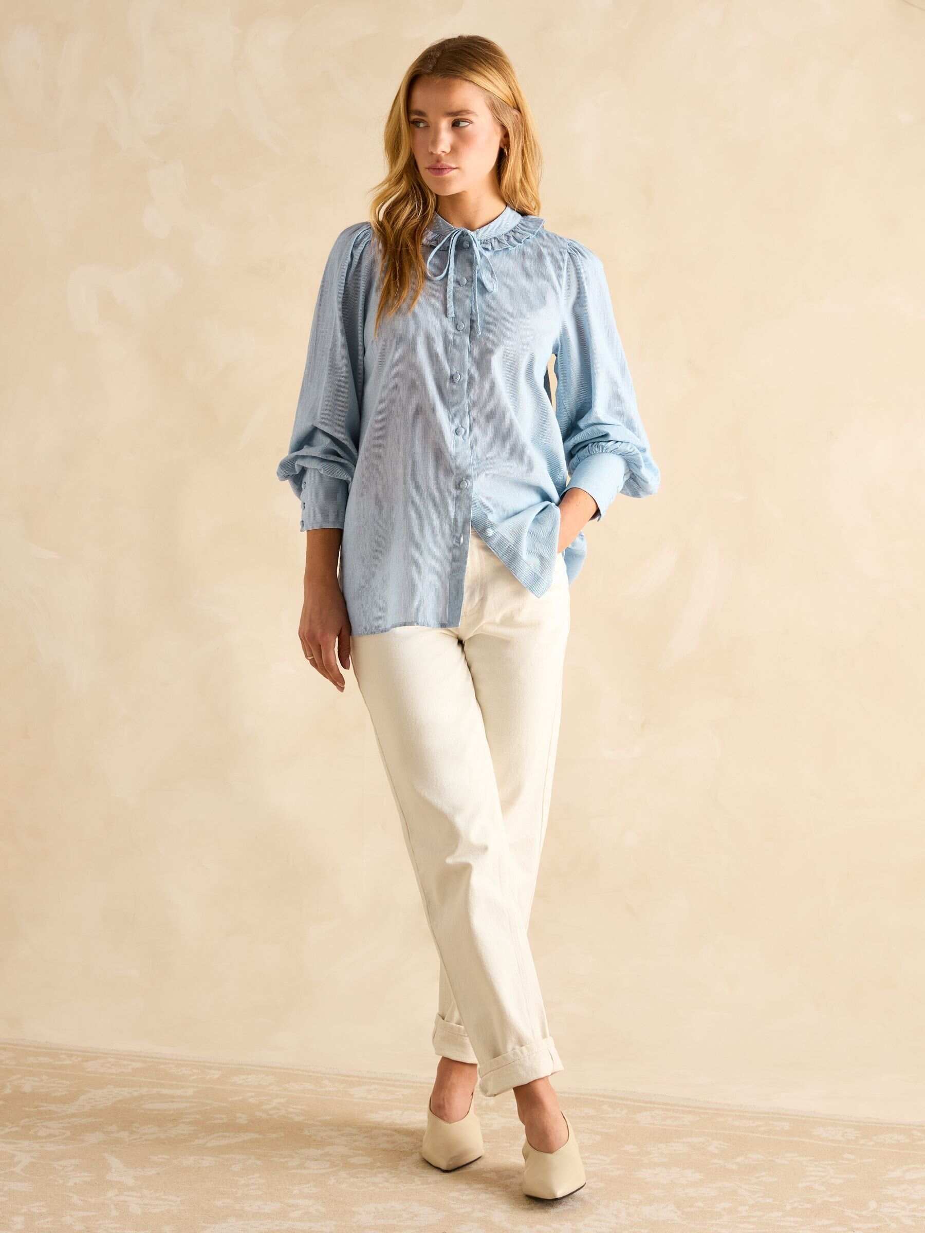 Harper Blue Tie Neck Blouse