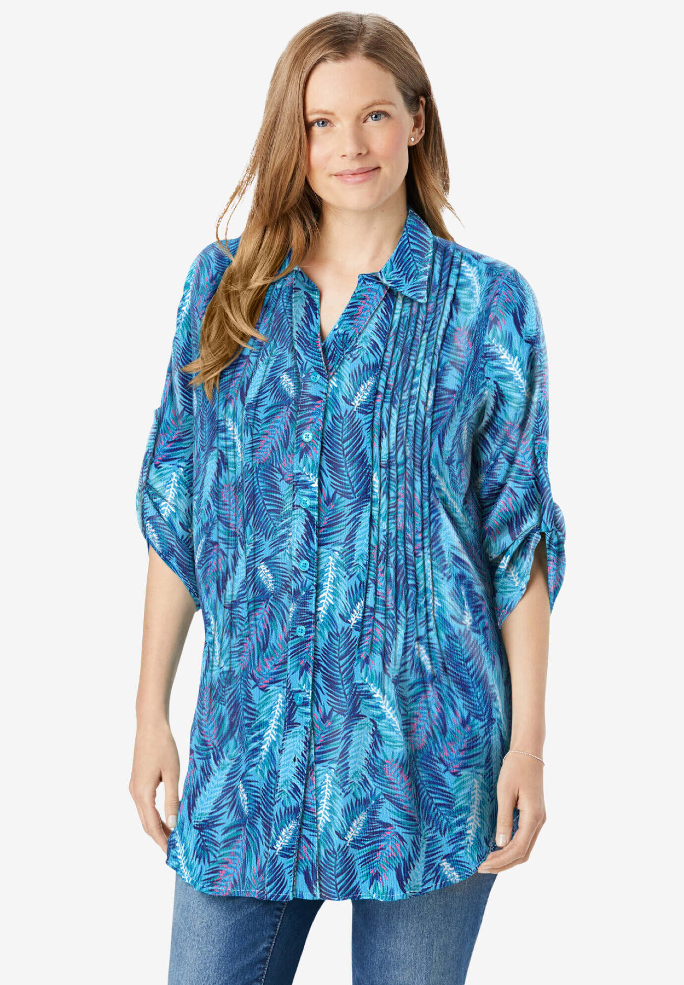 Pintucked Button Down Gauze Shirt