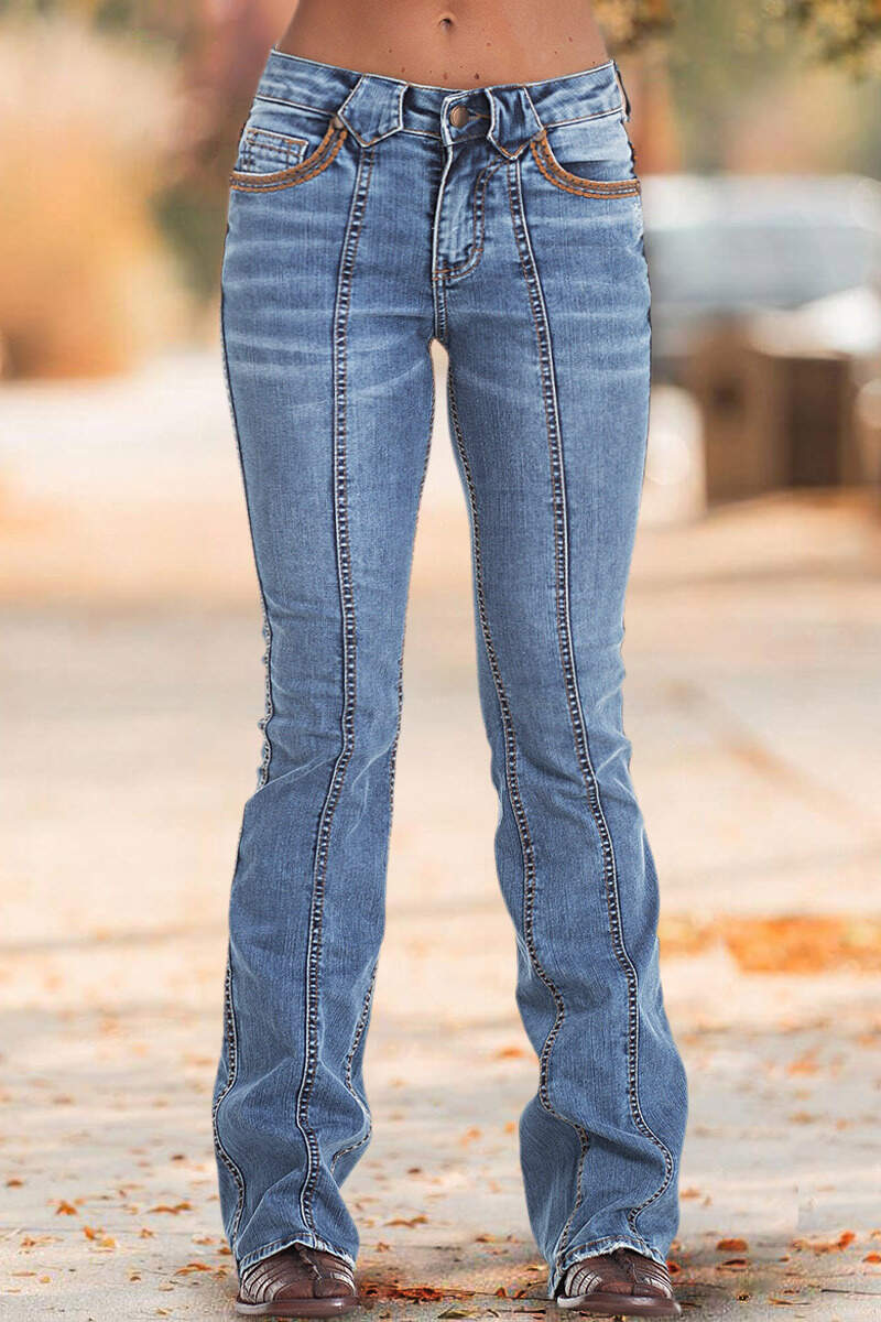 Wash Contrast Stitch Low Waist Bootcut Jeans