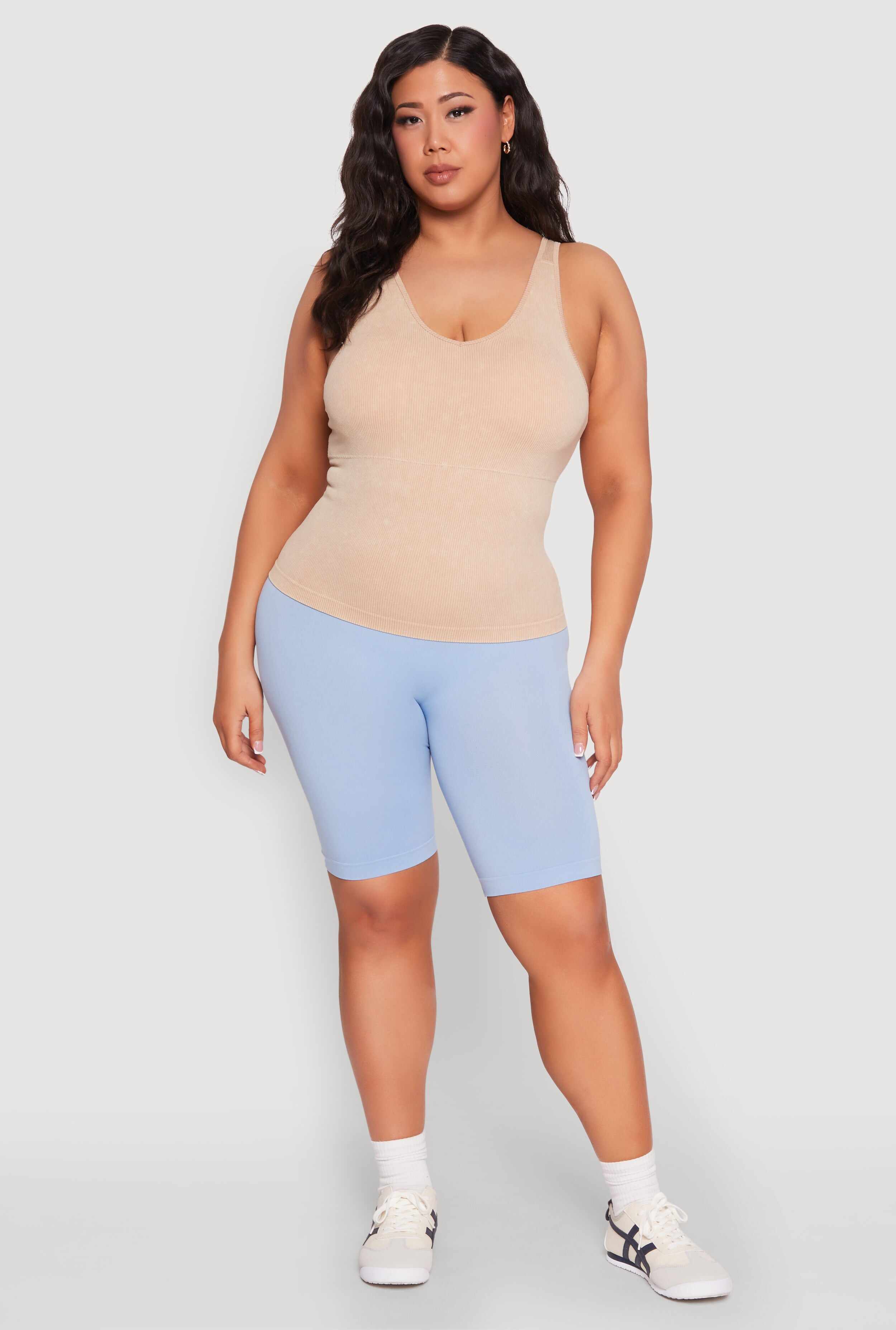 Plus Size Seamless Mineral Wash Shelf Bra Tank Top