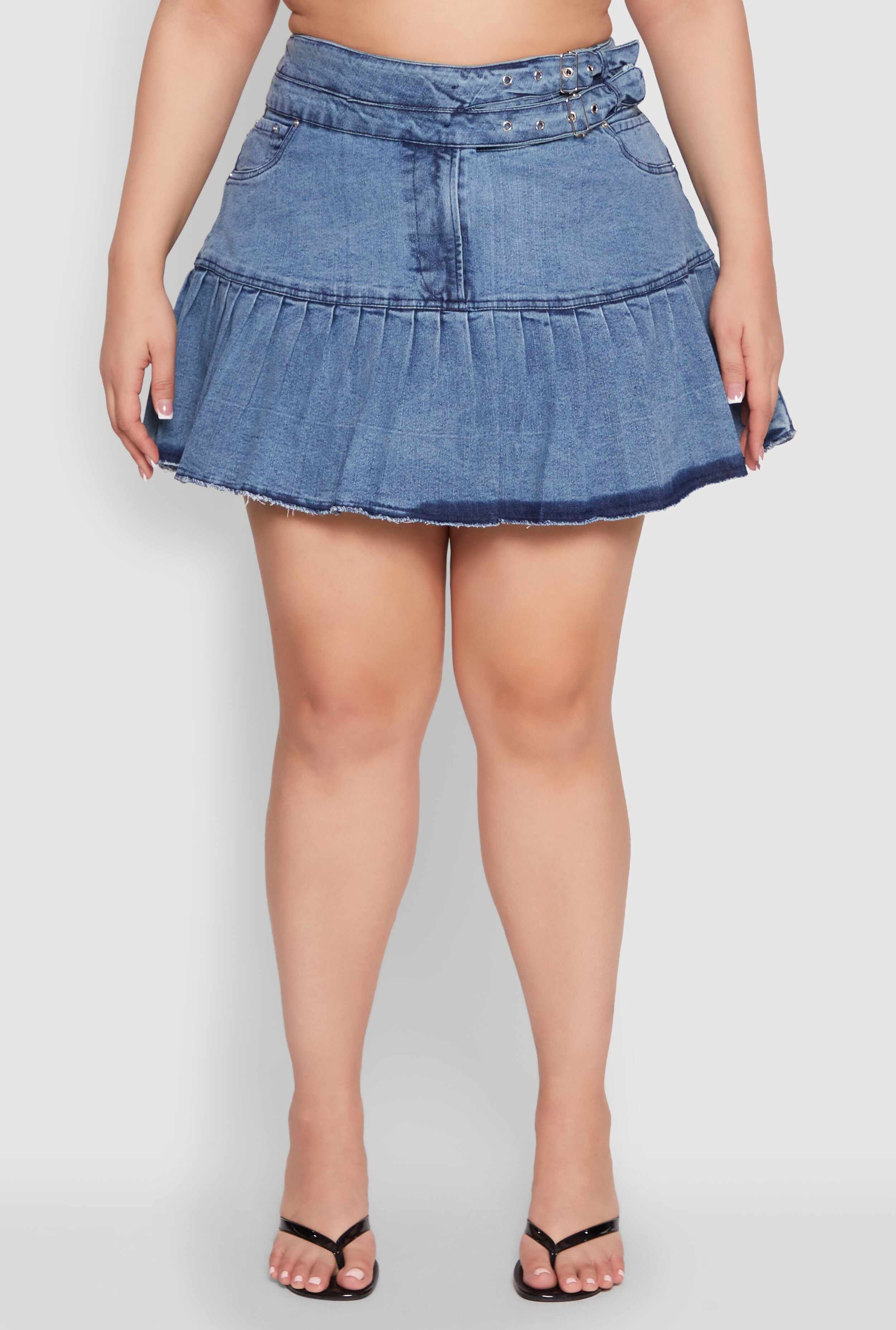 Plus Size Spoon Jeans Denim Pleated Mini Skirt