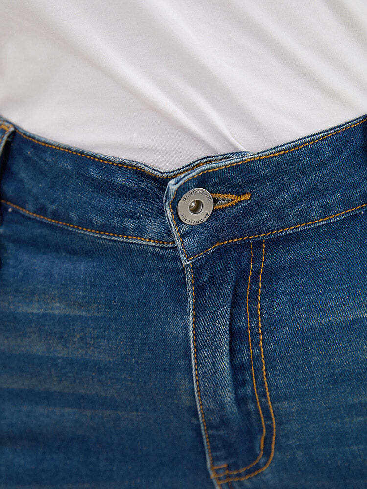 Very Stretchy  Dark Wash Roll Hem Cropped Jeans