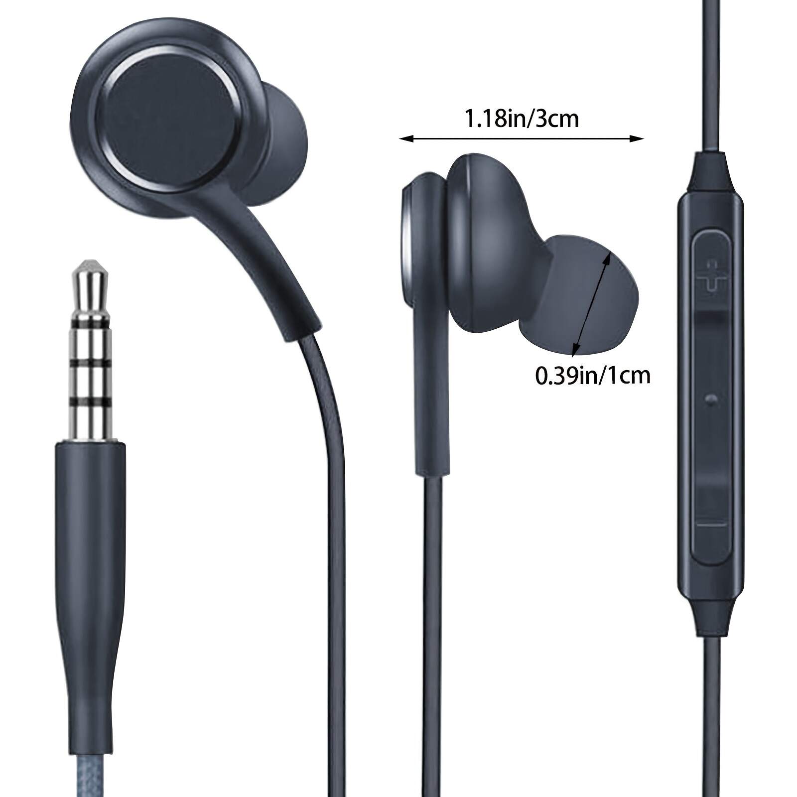 Black In-Ear Earbuds with Cable Control, C-Shaped Flat Head & Design - Comfort Fit for Running, Gaming, Sports, 3.5mm Jack, Call Noise Cancellation, USB Charging, 100cm Tangle-Free Cable
