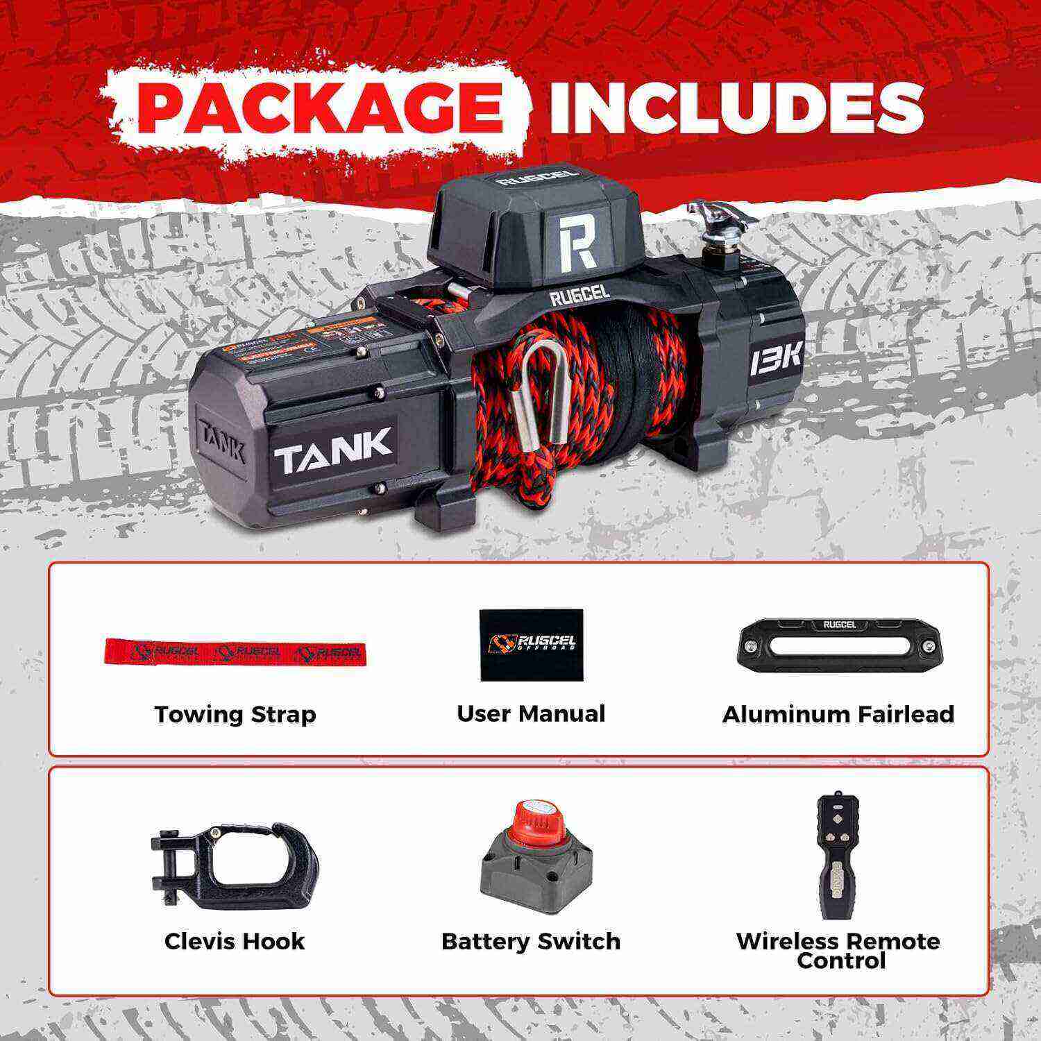 WINCH 13500lb Synthetic Rope Winch 12V Waterproof Electric Winch,2 in 1 Wireless Remote Control, for SUV, Truck & Trailer - TANK Series