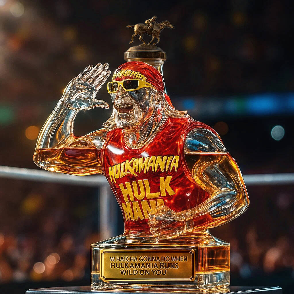 Hulk Hogan Hand to Ear Pose Whiskey Bottle