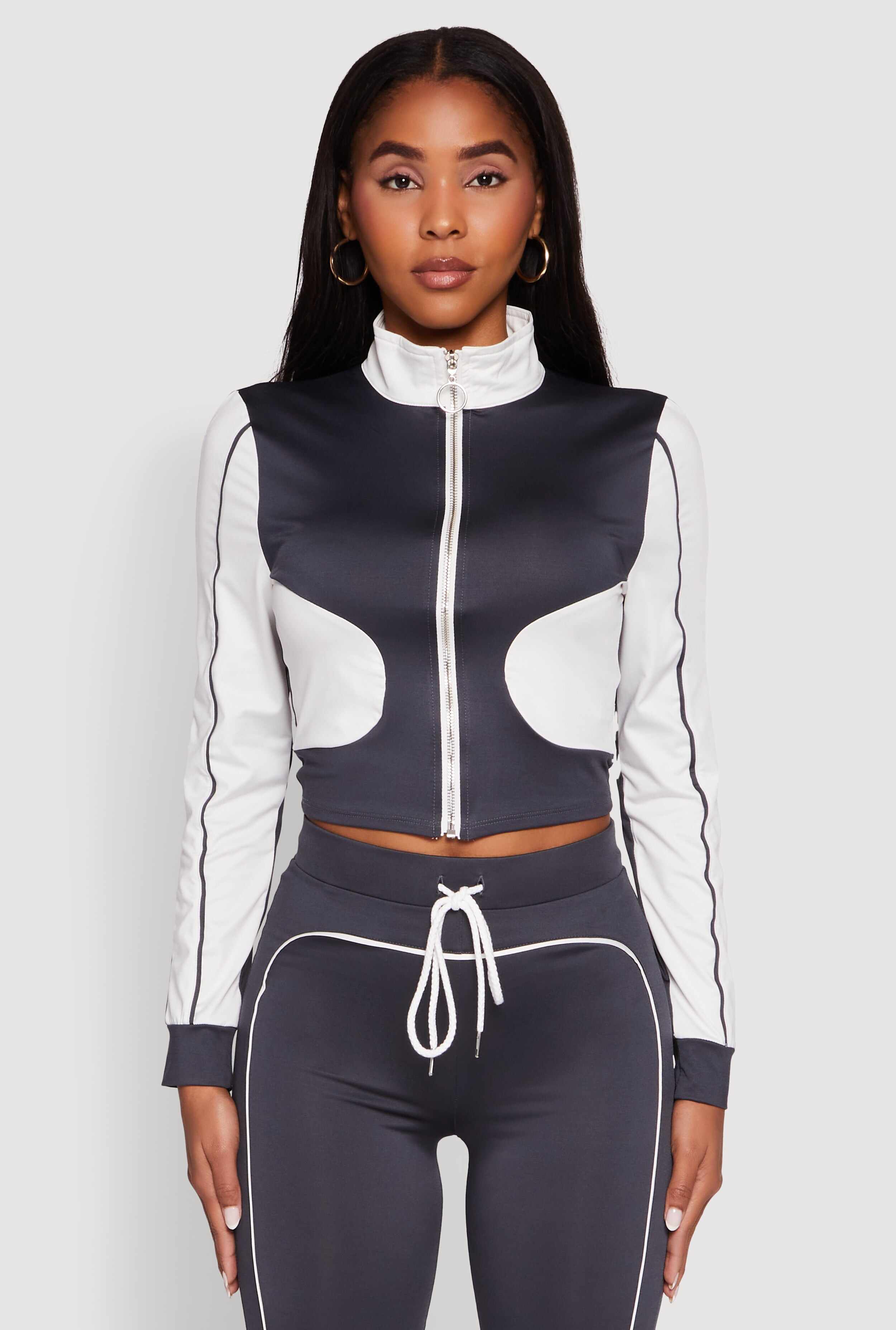 Color Block Long Sleeve O-Ring Zip Front Track Jacket