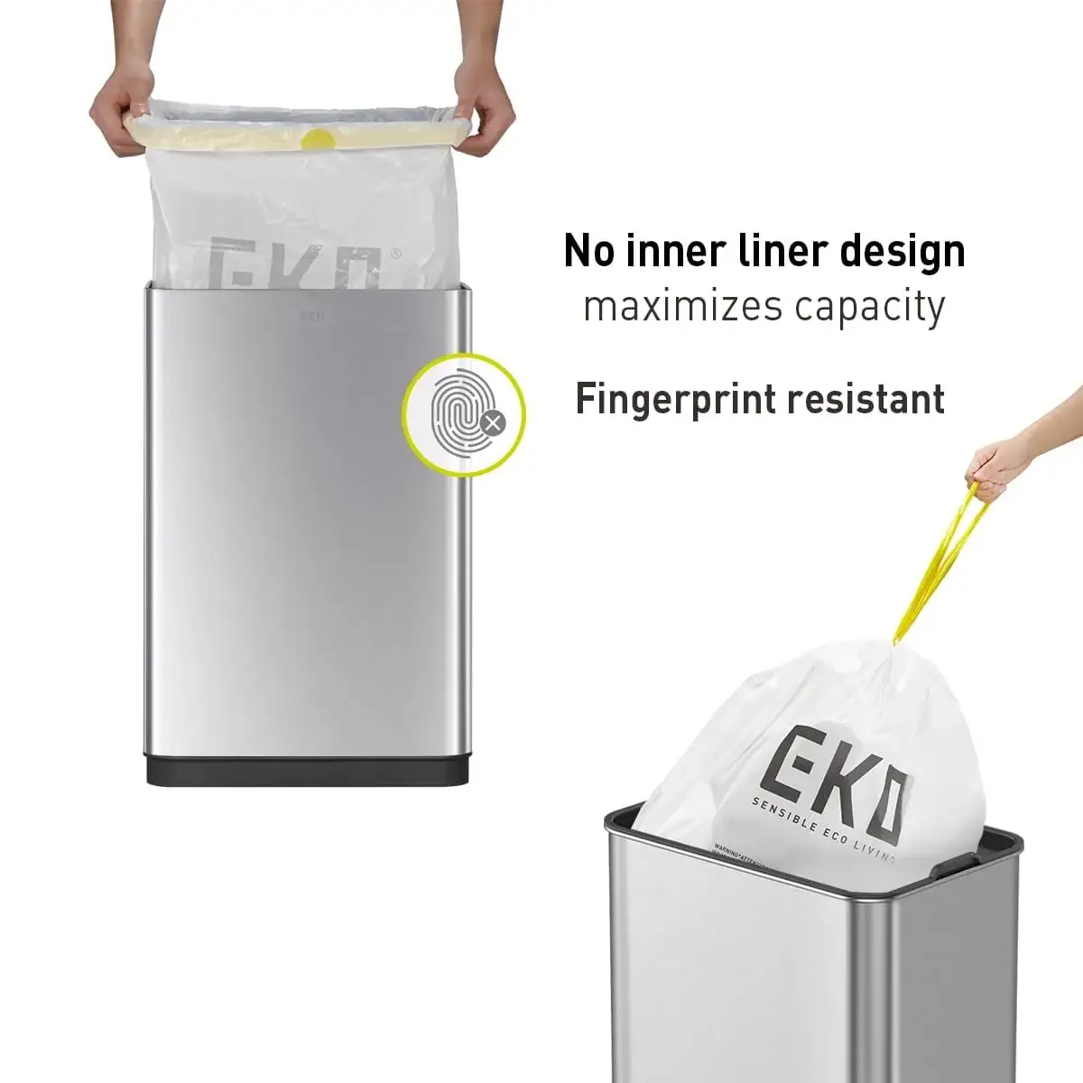 50 Liter / 13.2 Gallon Touchless Rectangular Motion Sensor Trash Can, Brushed Stainless Steel Finish