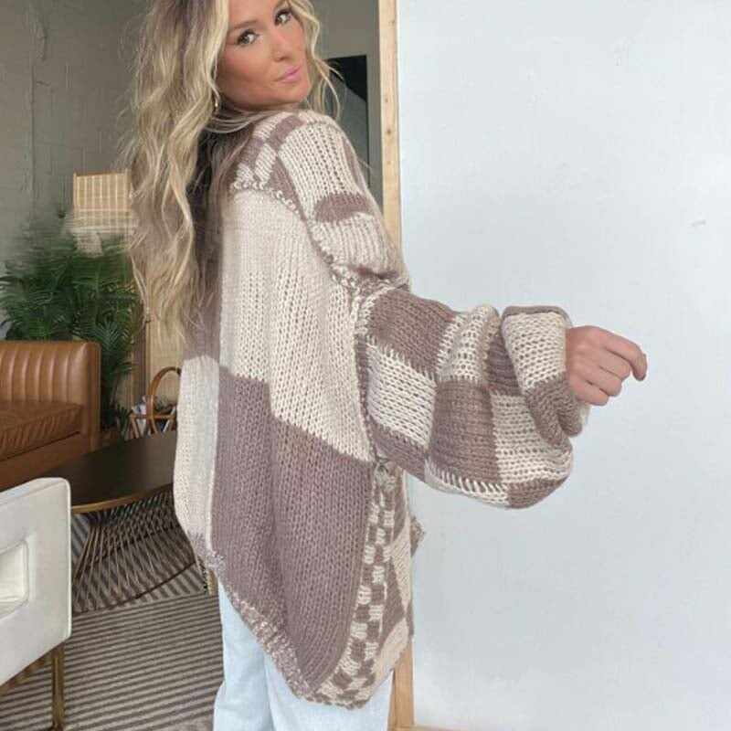 💖 Women's Checkered Open Front Cardigan