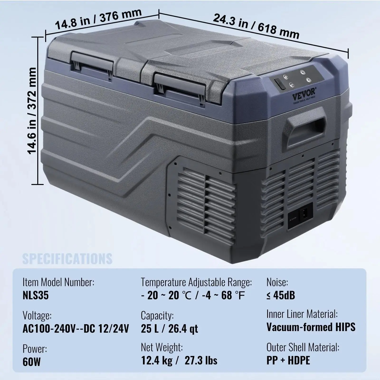 Car Refrigerator, 12 Volt Car Refrigerator Fridge, 15 L Single Zone Portable Freezer, -4℉-68℉ Adjustable Range, 12/24V DC and 100-240V AC Compressor Cooler for Outdoor, Camping, RV