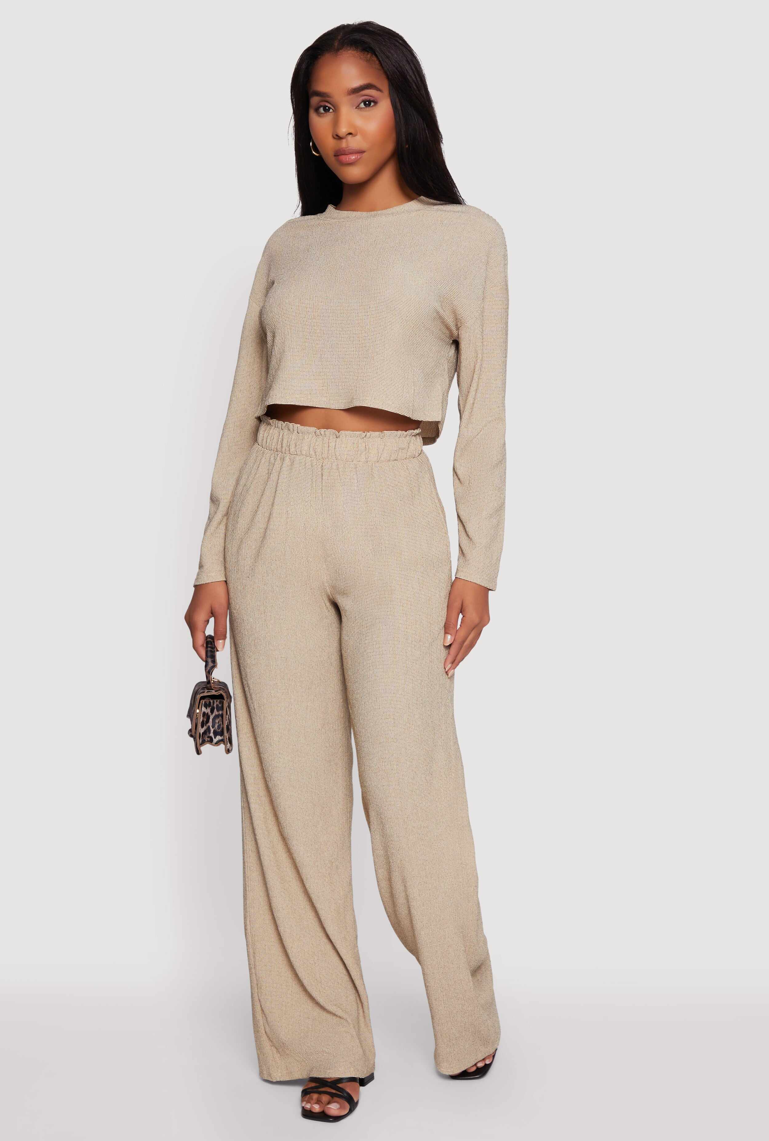 Textured Knit Solid Long Sleeve Crop Top