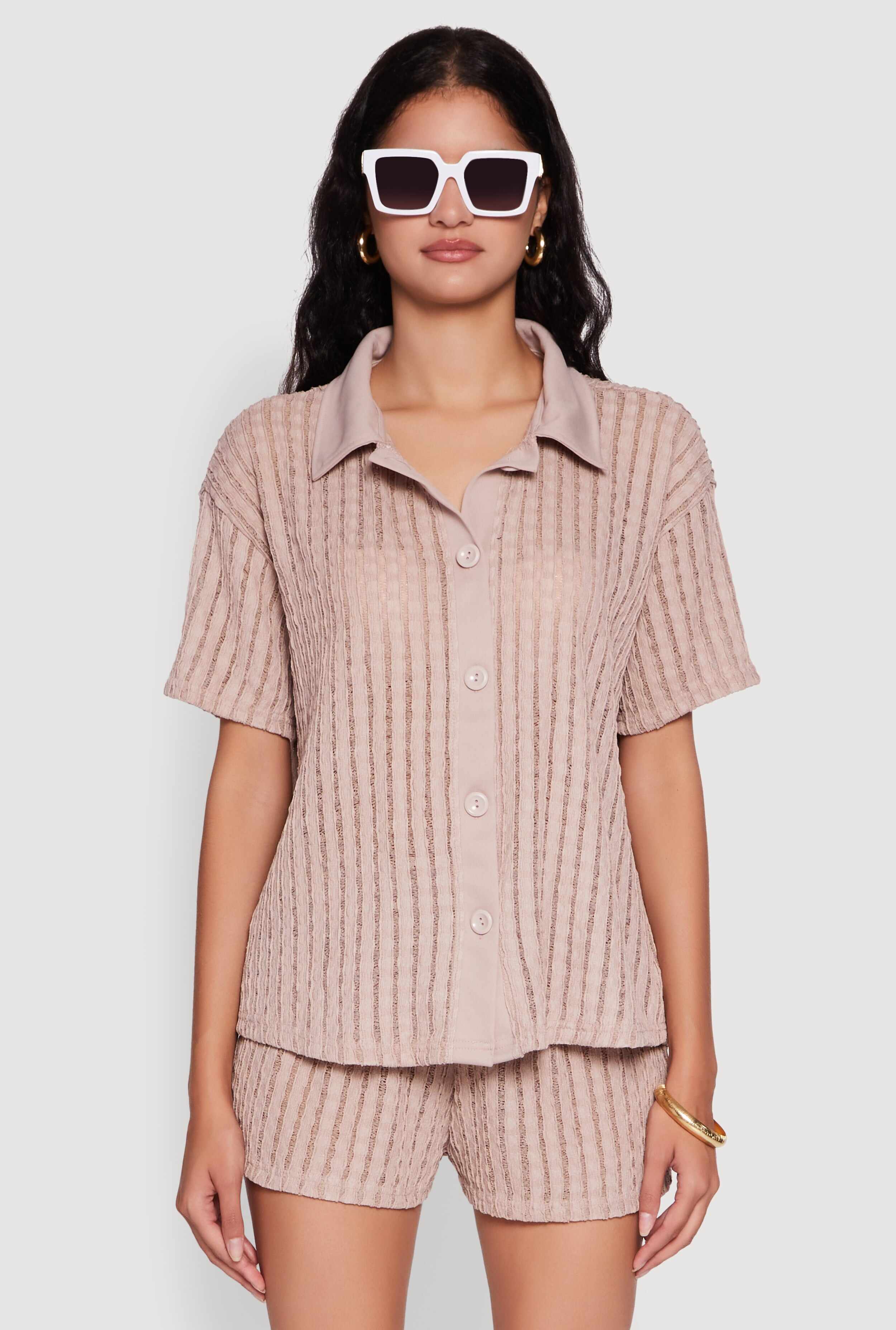 Trendy Textured Knit Shadow Stripe Shirt