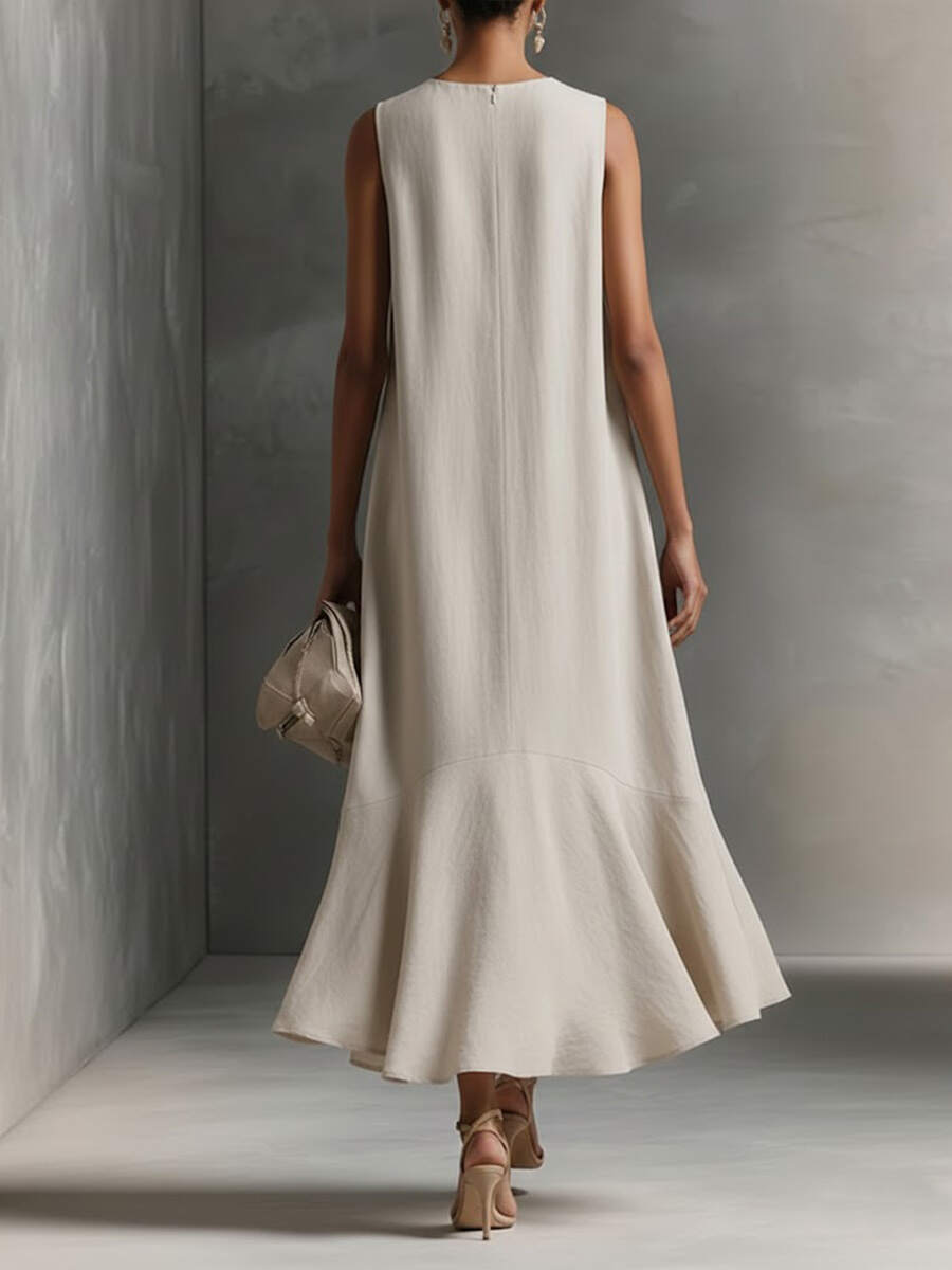 🔥Summer Arrivals🌟Women's V-neck Sleeveless Casual Loose Linen Dress