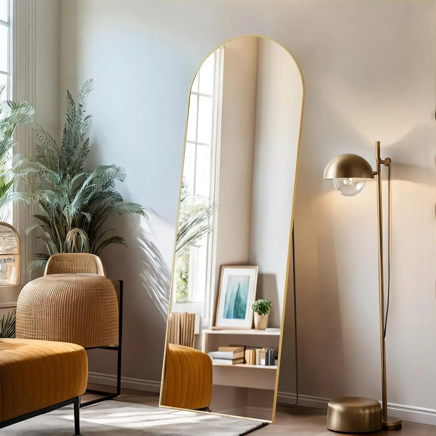 Full Length Mirror with Stand, Floor Mirror with Aluminum Alloy Frame for Bedroom, Standing Full Body Mirror for Wall, Cloakroom