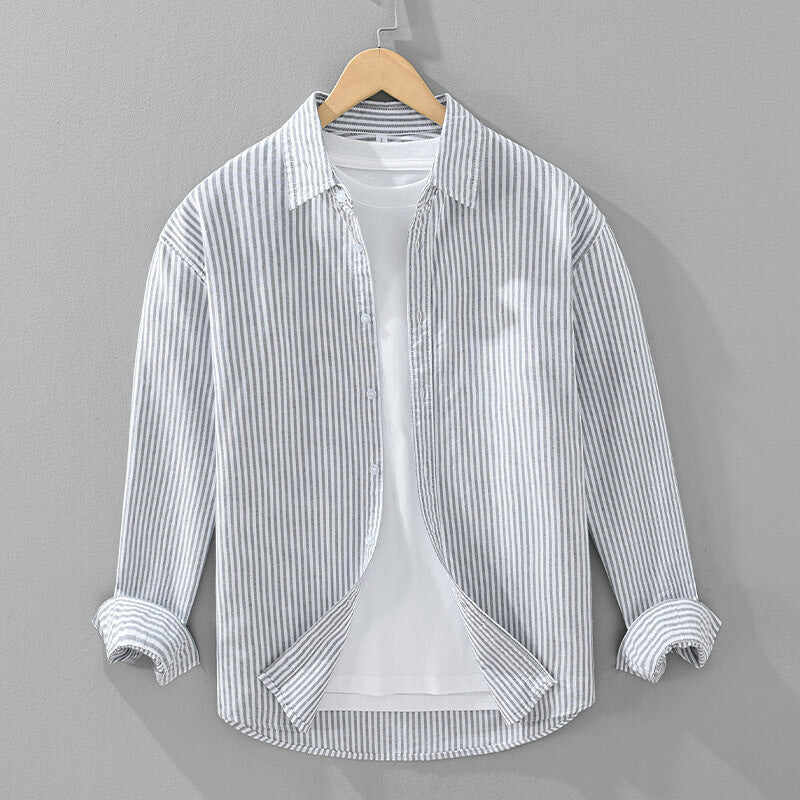 Vertical Striped Long-sleeved Shirt Men's Loose Cotton Top