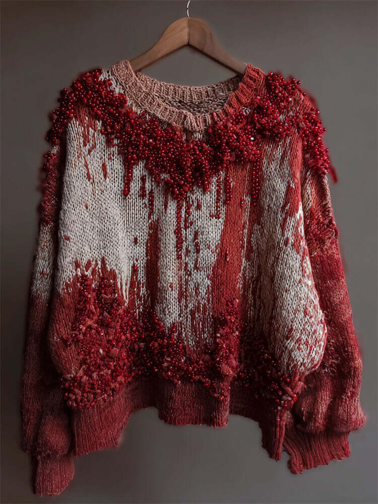 Halloween Night Bloody Beaded Cozy Knit Sweater