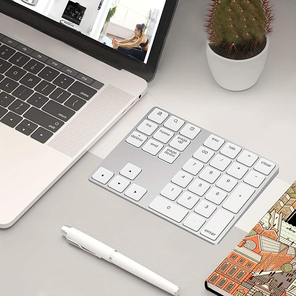 [Wireless Numeric Keyboard] 1pc Wireless 34-Key Numeric Keyboard | USB-C Rechargeable with Smart Recognition System, Compatible with MAC OS Computers, Includes USB Cable, Lithium Polymer Battery - Type-C Charging