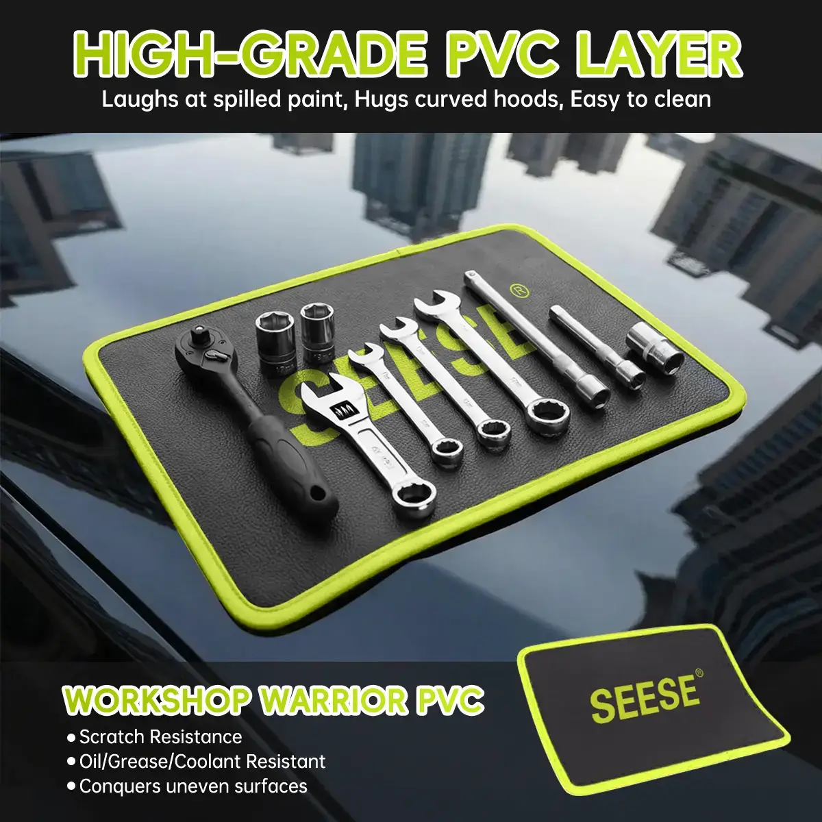 3PC Flexible Magnetic Tool Mat & Tray Holder - Magnetic Tool Tray, Flexible Magnetic Mat, PVC & Non-Slip for Garage Workshop, Auto Repair Tools