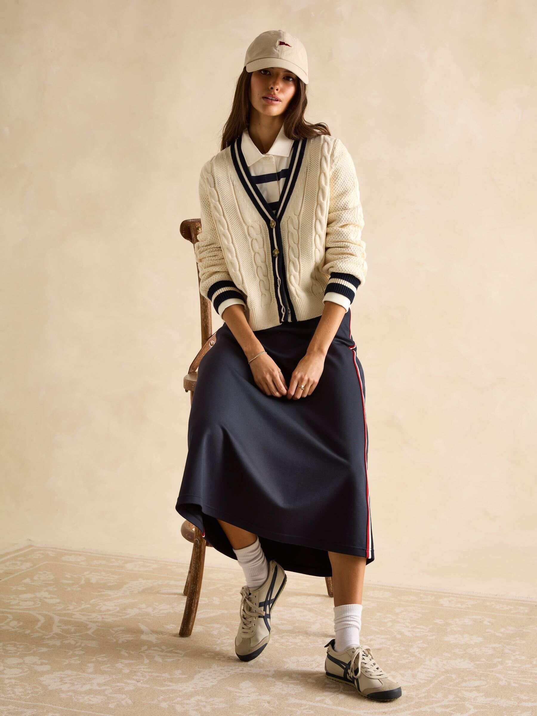 Centre Court Cream Cotton Cable Knit Cardigan