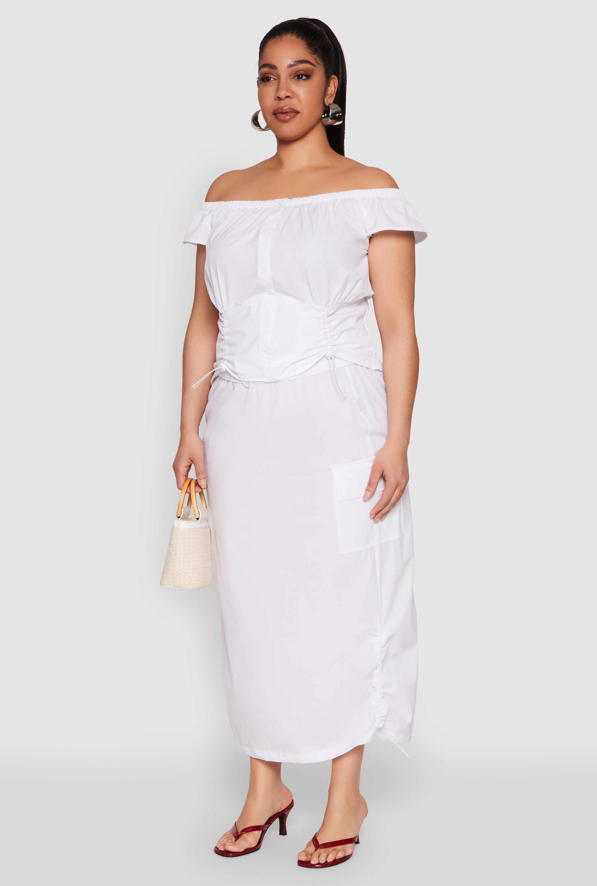 Plus Size Nylon Toggle Drawstring Off the Shoulder Top