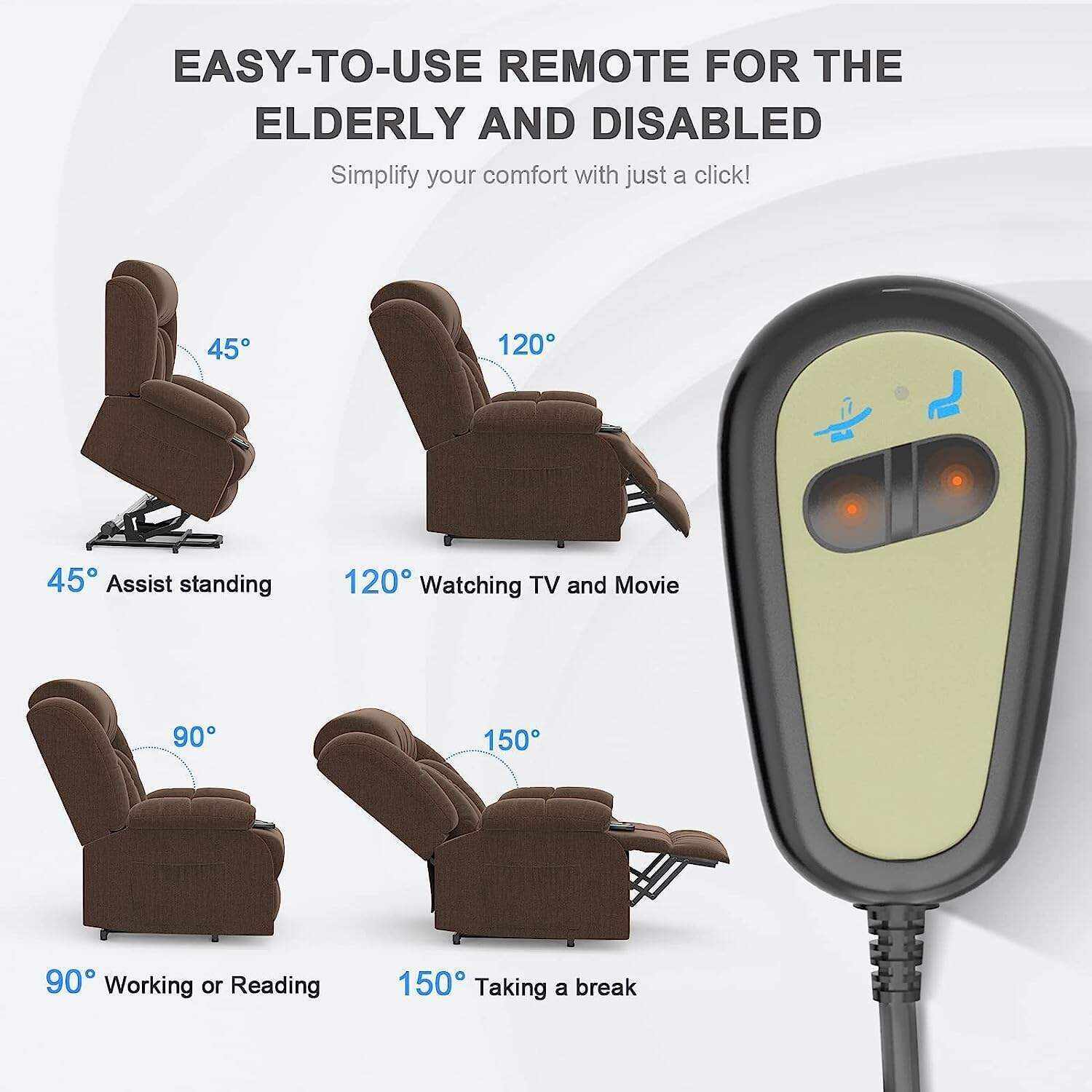 YONISEE Lar2ge Lift Chairs Recliner for Elderly - Power Fabric Lift Chair Modern with Massage and Heat, Extended Footrest, 3 Positions, 2 Side Pockets, and Cup Holders, USB Ports, Coffee Color