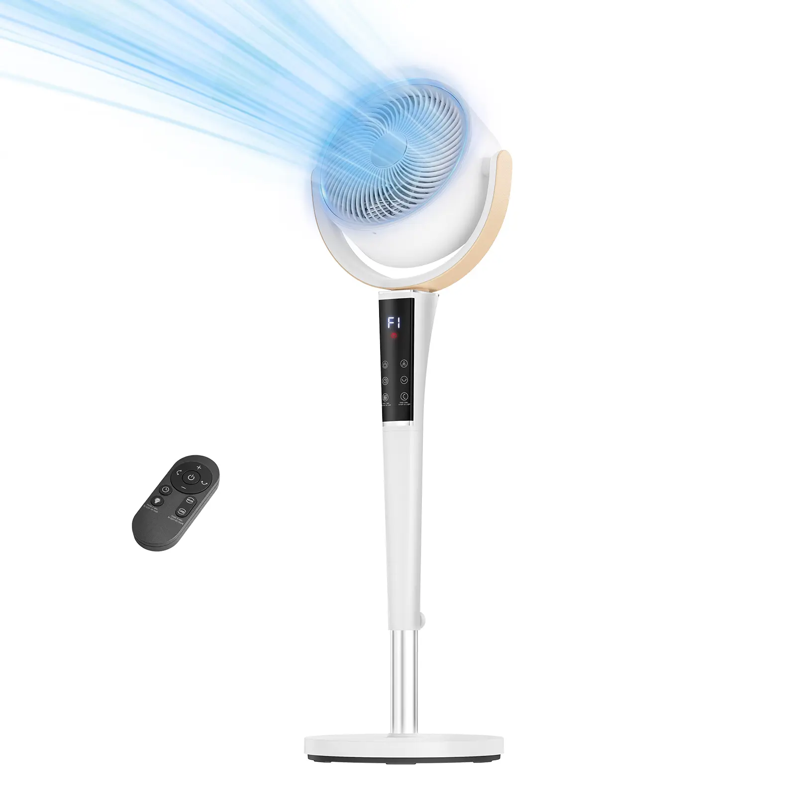 Standing Pedestal Fan Quiet 20dB DC Air Circulator 15 Speeds 5 Modes 120° Oscillation 12H Timer Adjustable Height with Remote & LED Light