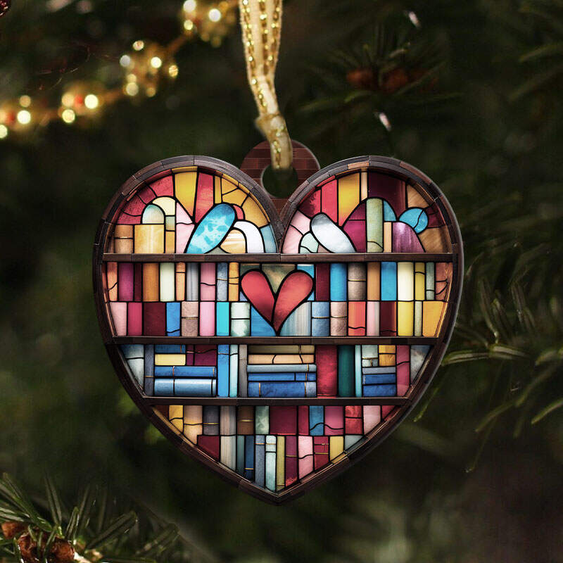 Heart-shaped Bookshelf Christmas Ornament