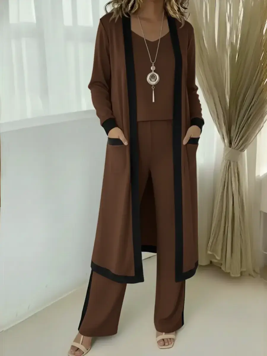 Women's Cozy Cotton Cardigan Vest and Pants Three-Piece Set