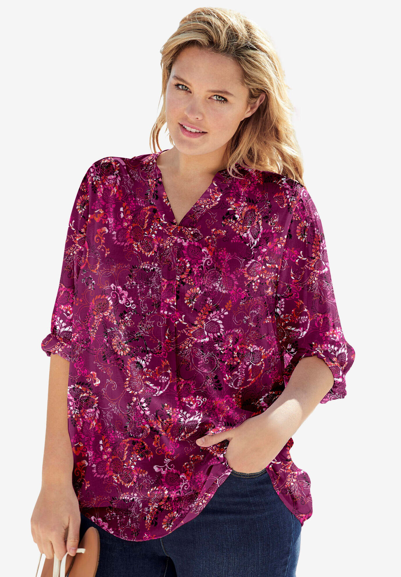 Three-Quarter Sleeve Tab-Front Tunic