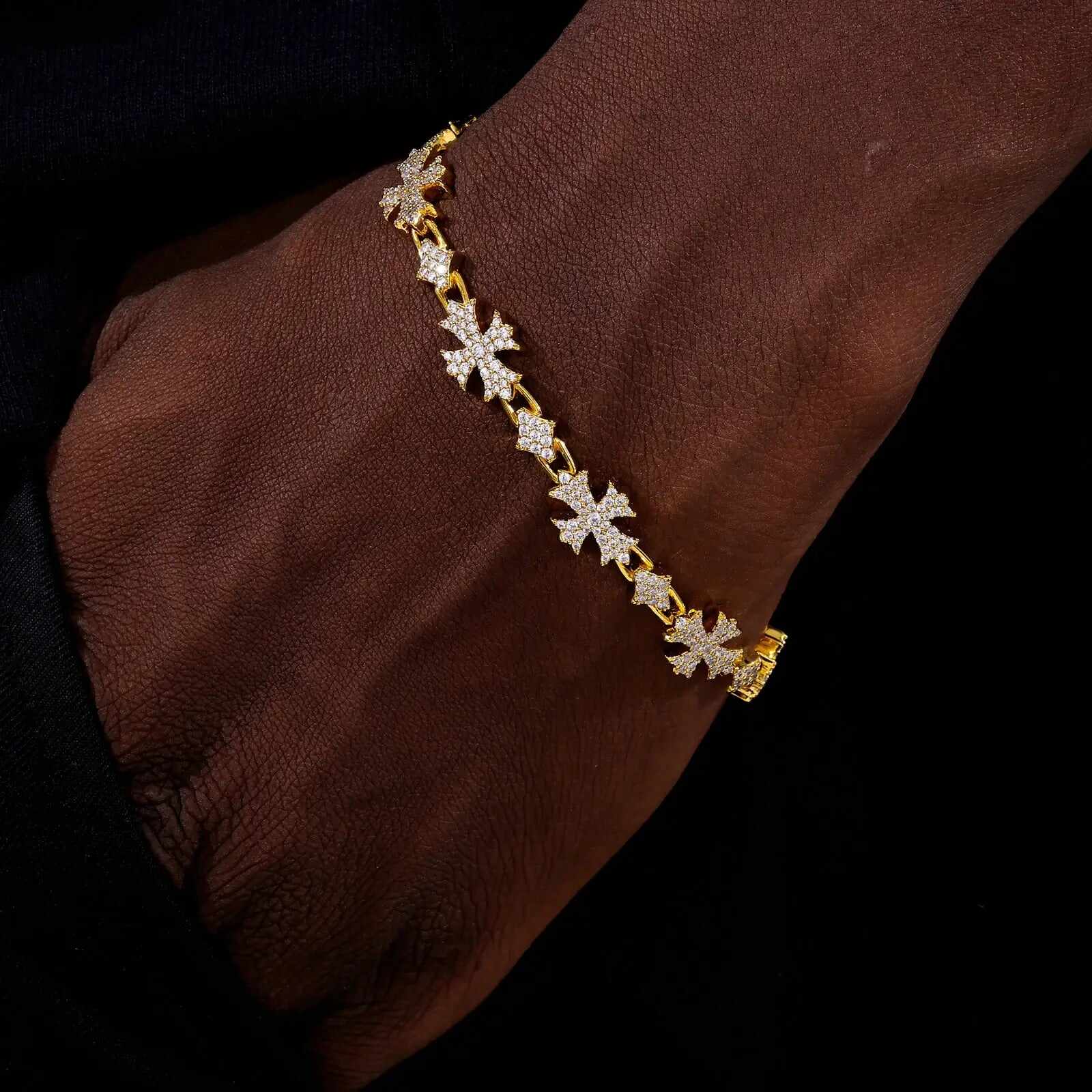 10mm S925 Moissanite Chrome Heart Cross Star Link Bracelet