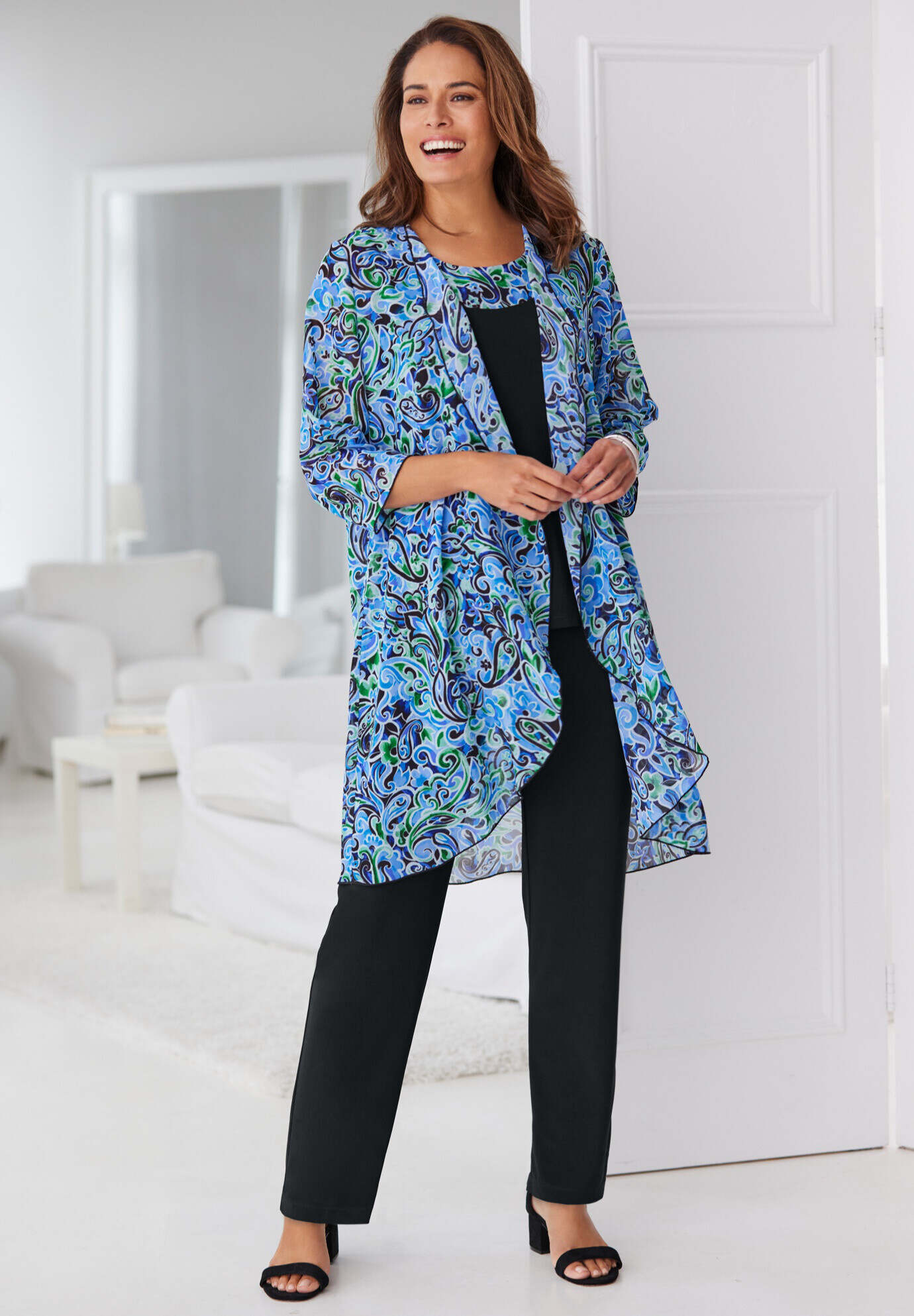 Three-Piece Chiffon Jacket/Tank/Pant Set