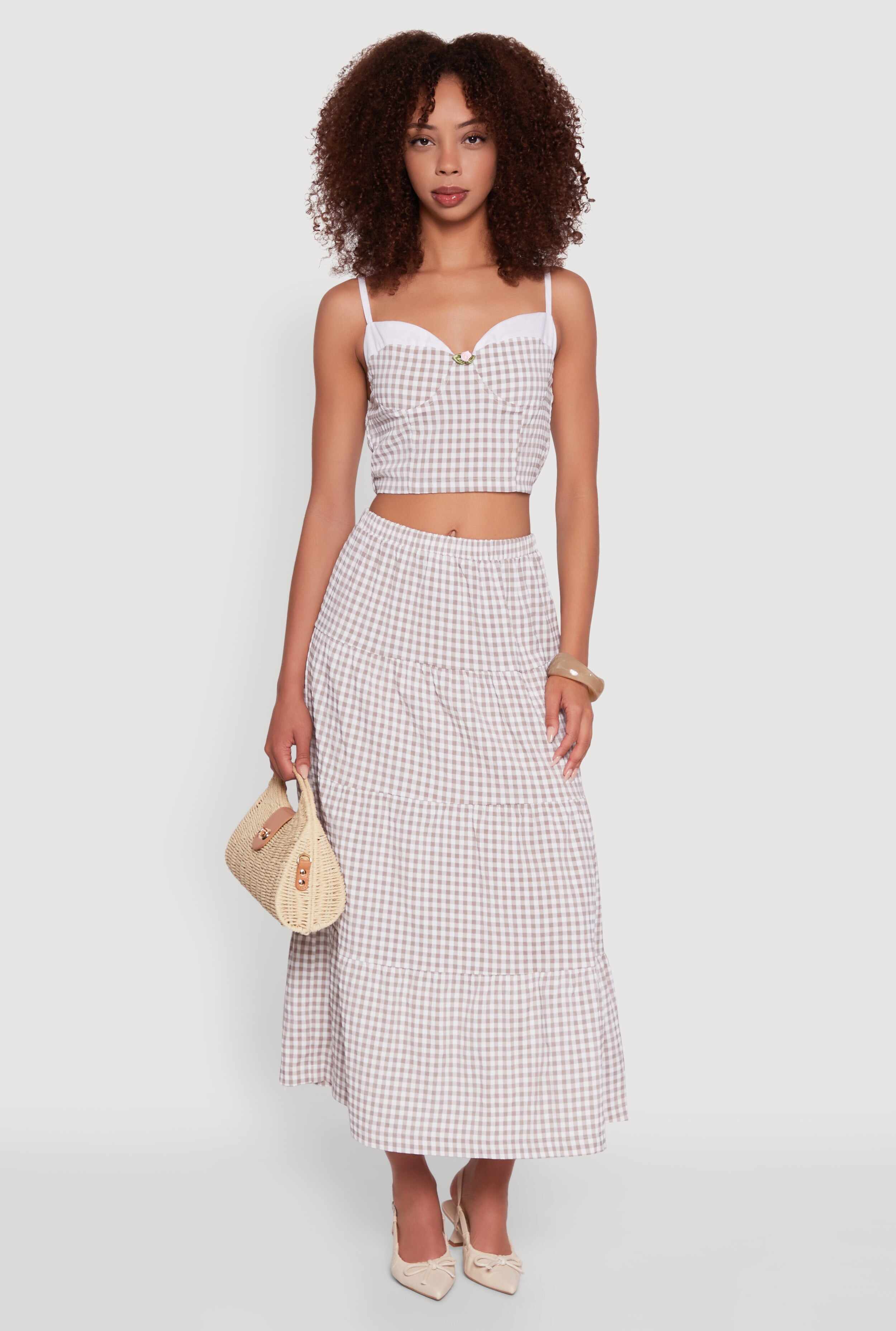 Gingham Smocked Back Bustier Top